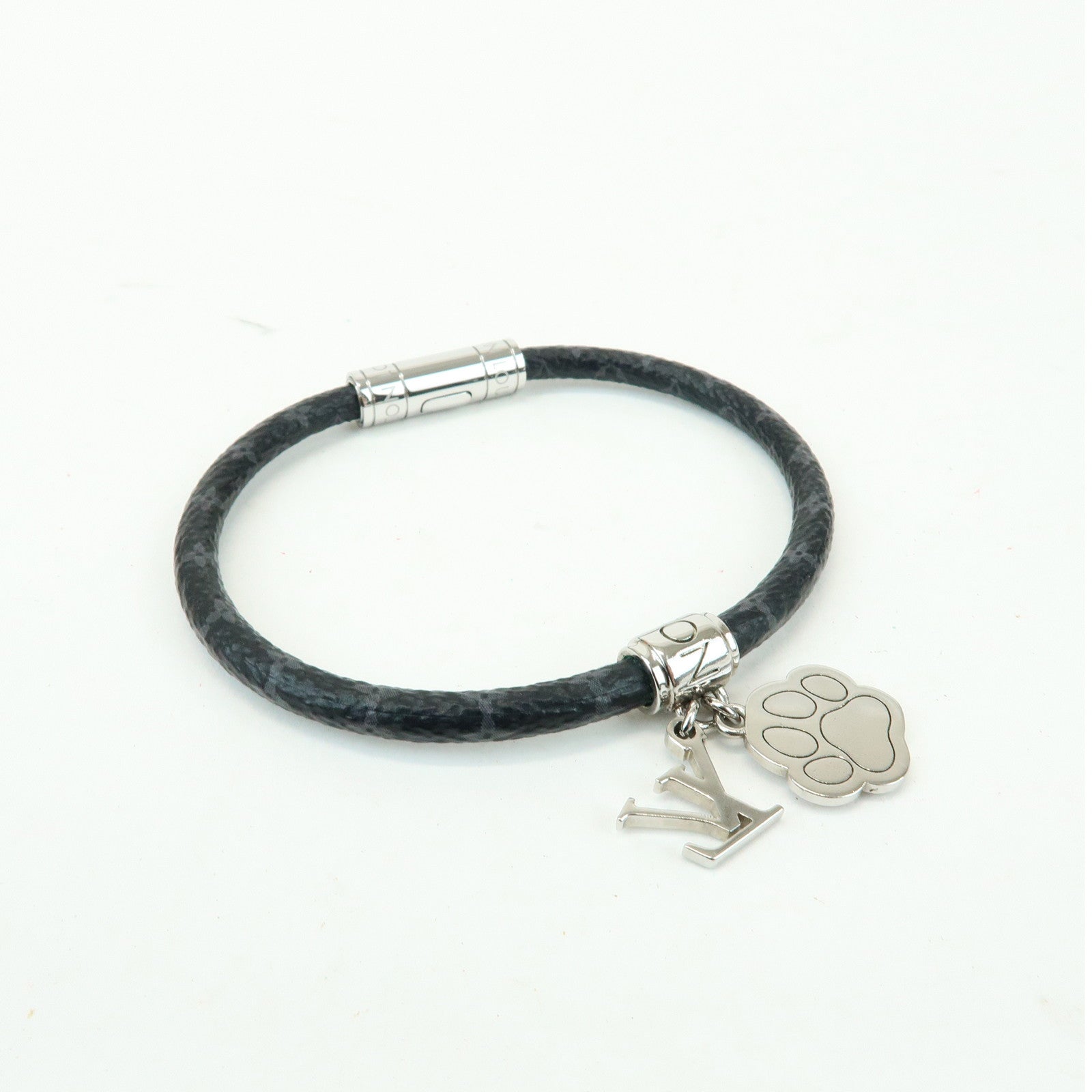 Louis Vuitton Monogram Eclipse Canvas Bracelet Dog Paw Charm Noir