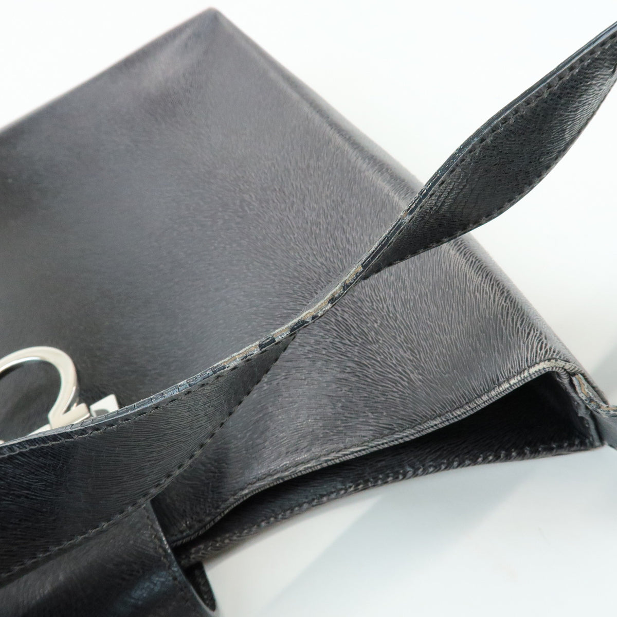 Ferragamo Gancini Leather Shoulder Bag Hand Bag Black Grey