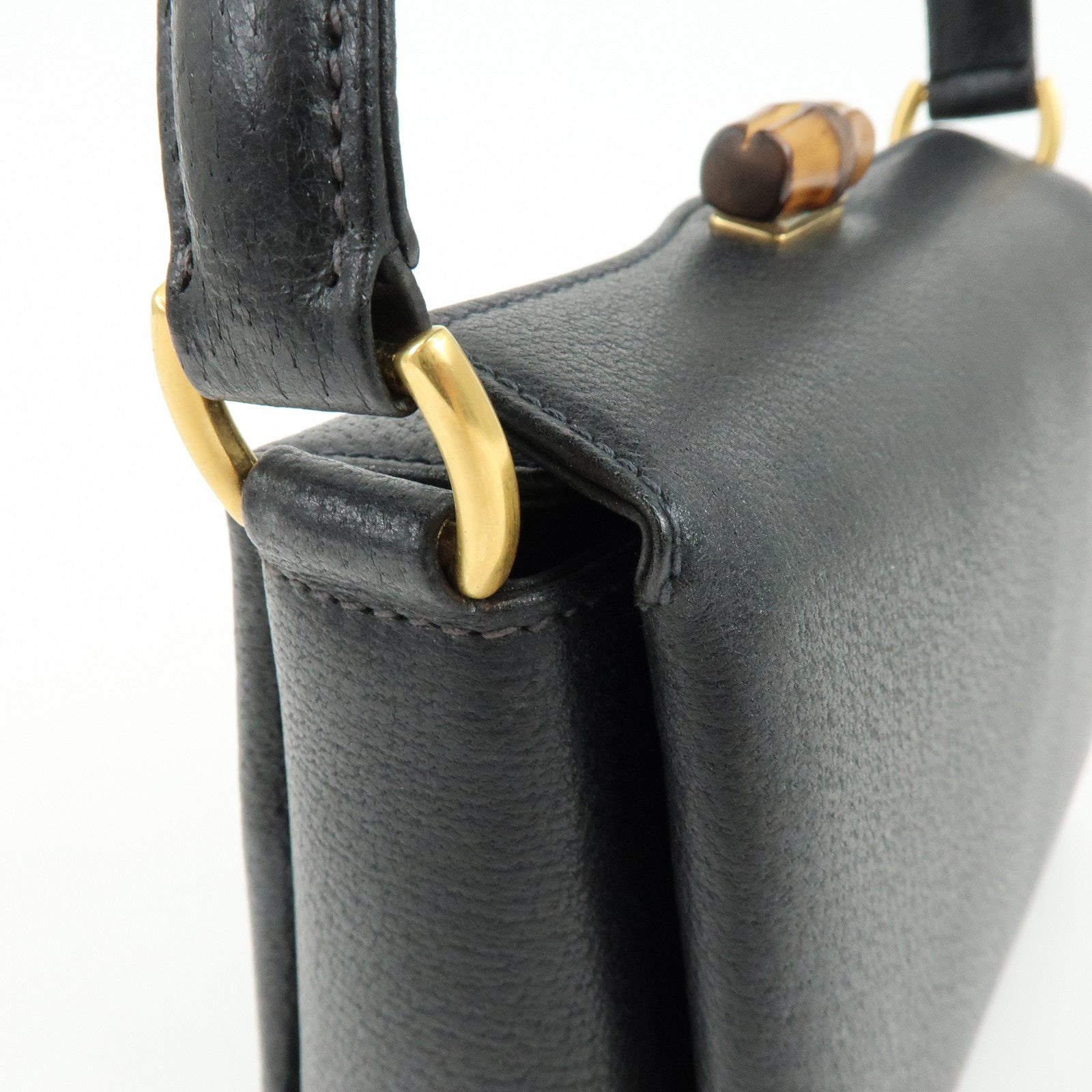 GUCCI Bamboo Turn Lock Leather Mini Hand Bag Black 000・33・0249