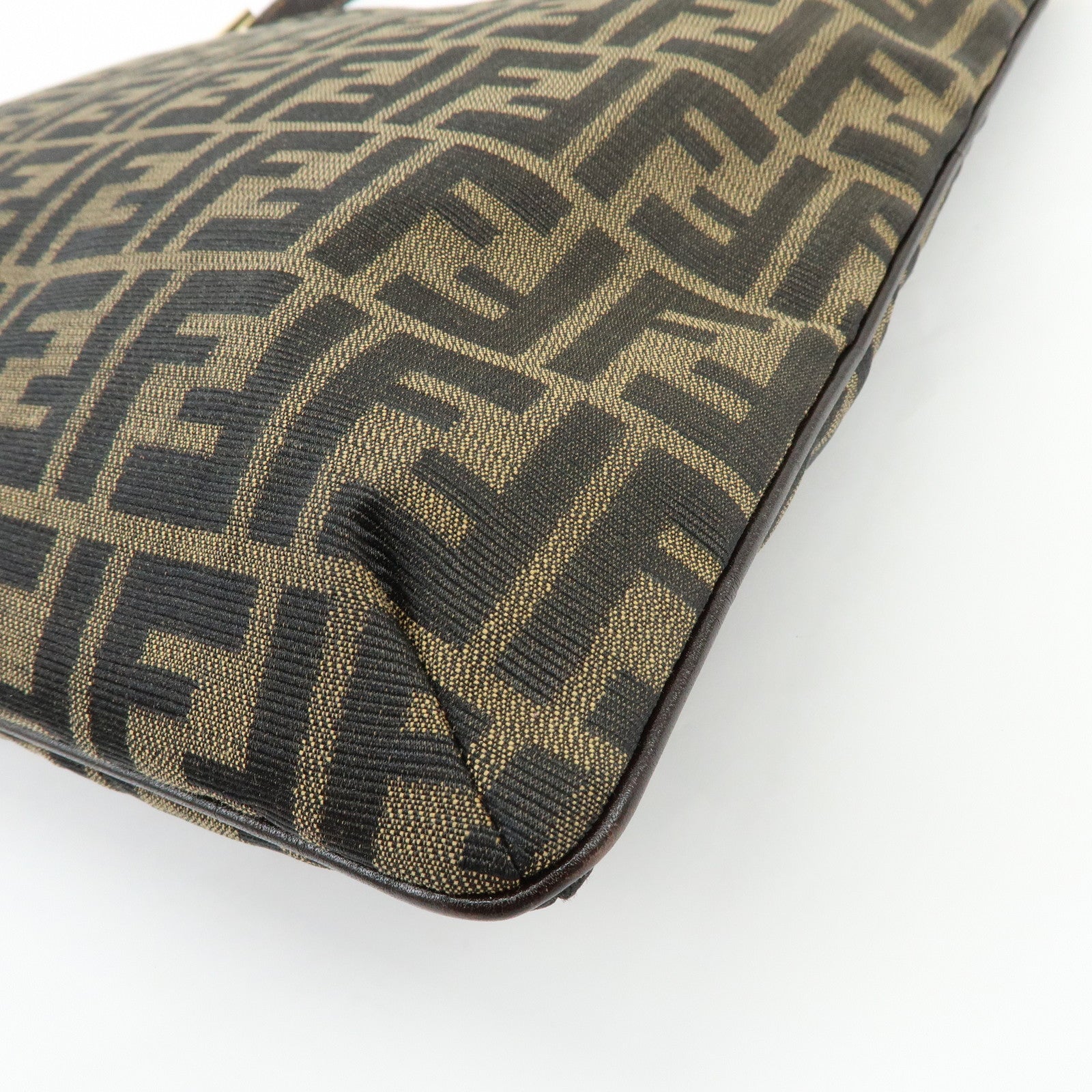 FENDI Zucca Jacquard Canvas Leather Shoulder Bag Brown Black