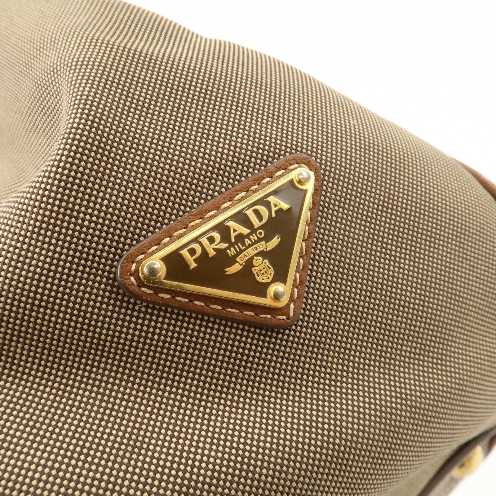 PRADA Logo Jacquard Leather Tote Bag Hand Bag Brown BR4635 Used