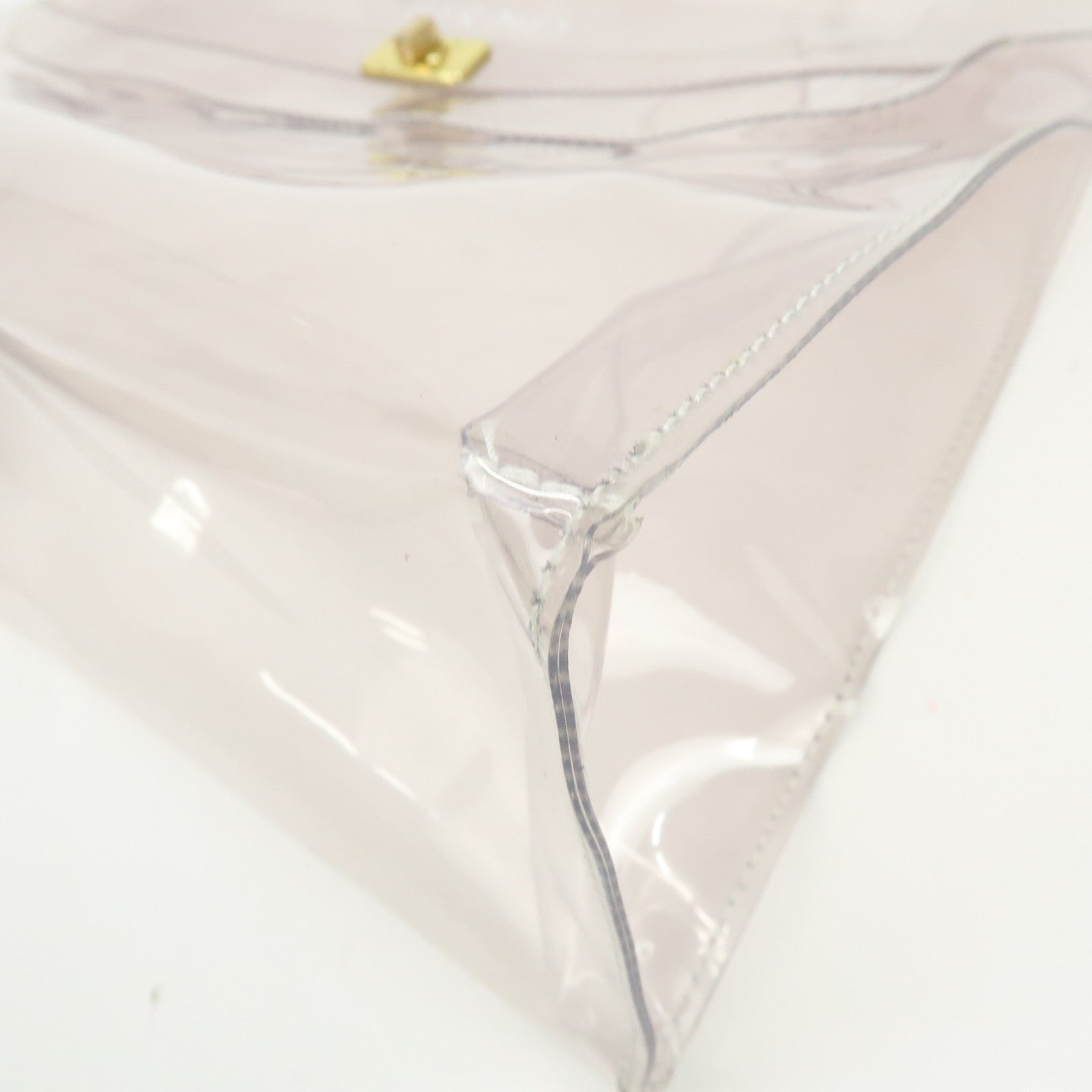 HERMES Kelly Vinyl Hand Bag Clear Transparent Gold