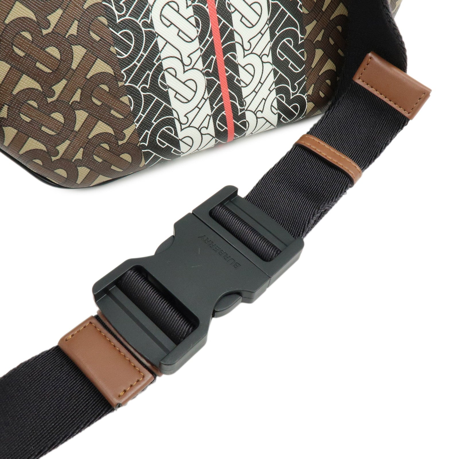 BURBERRY TB Monogram Stripe PVC Leather Waist Bag Body Crossbody Bag
