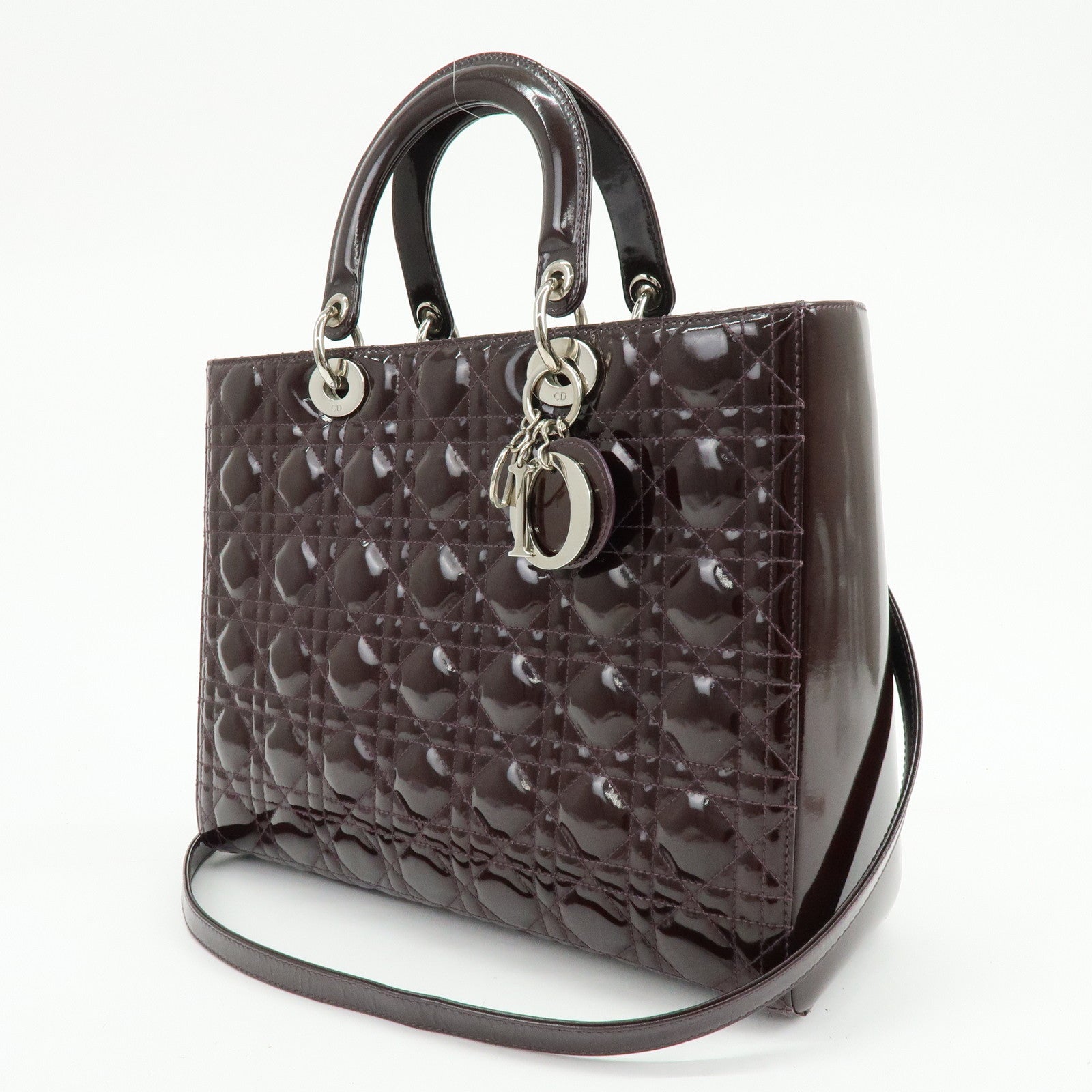 Christian Dior Lady Dior Cannage 2Way Bag Hand Bag Shoulder Bag Purple