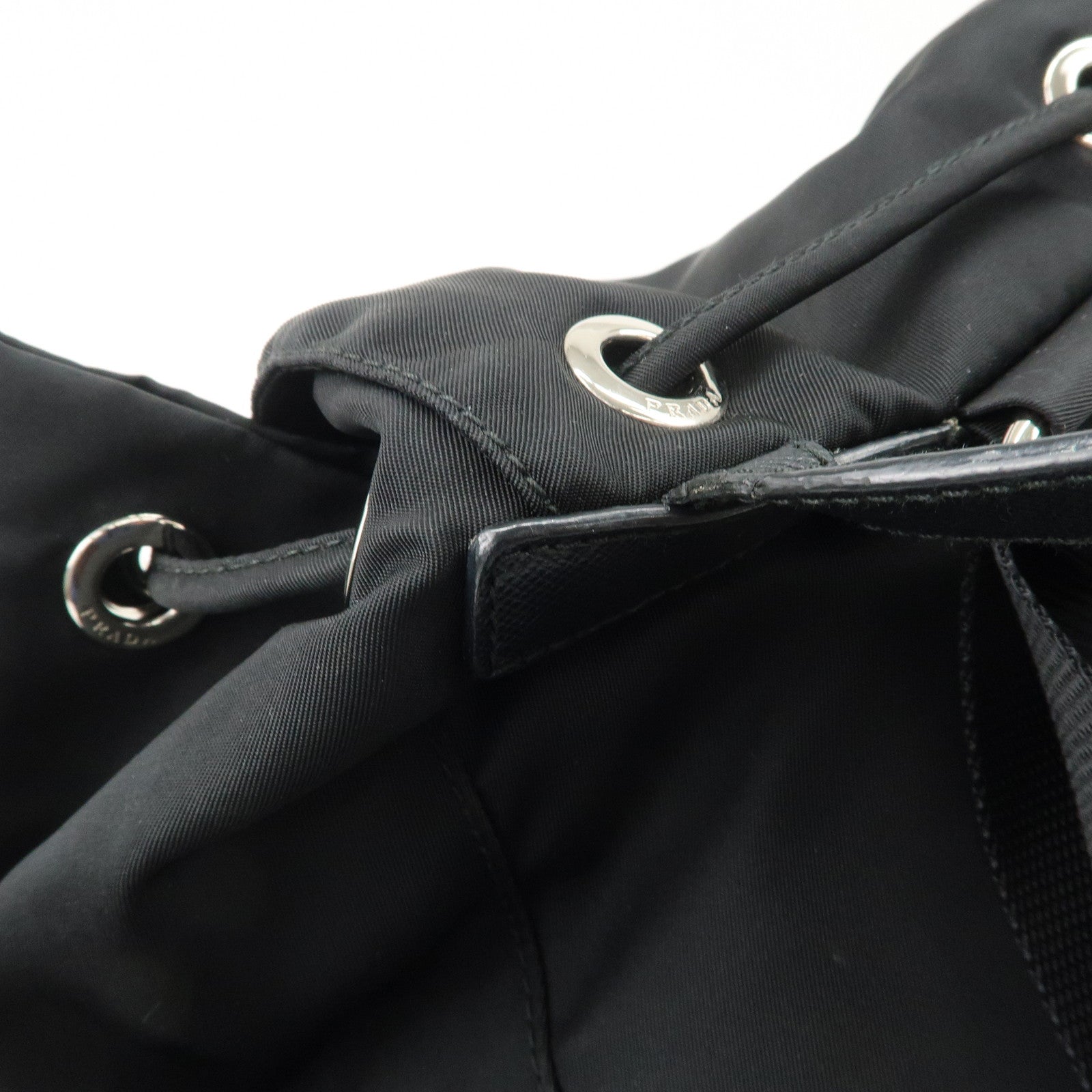 PRADA Triangle Logo Nylon Leather Backpack Ruck Sack Black Used