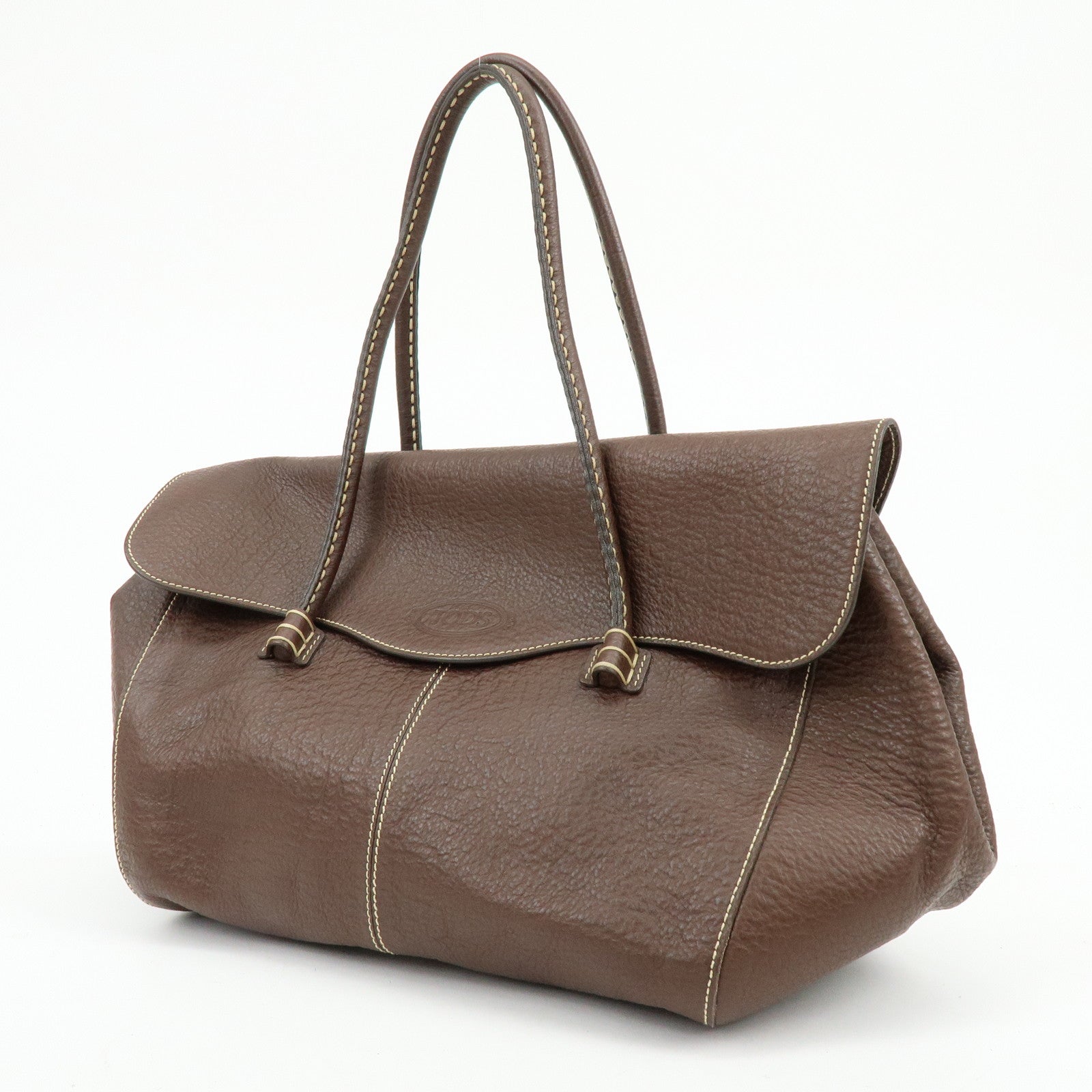 TOD'S Corniche Wave Leather Shoulder Bag Hand Bag Brown