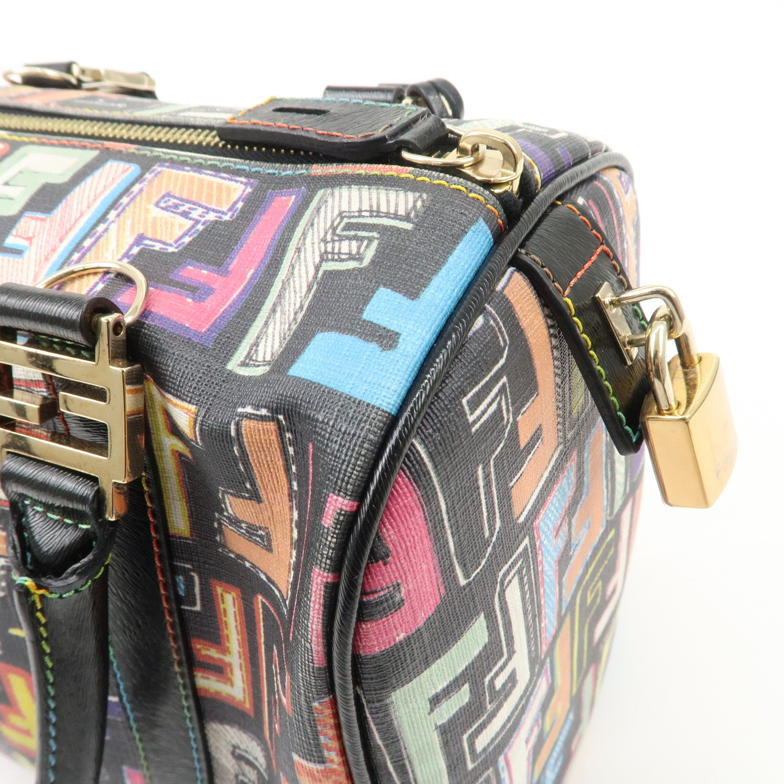 FENDI Zucca PVC Leather Mini Boston Bag Hand Bag Multi Color 8BL068 Used