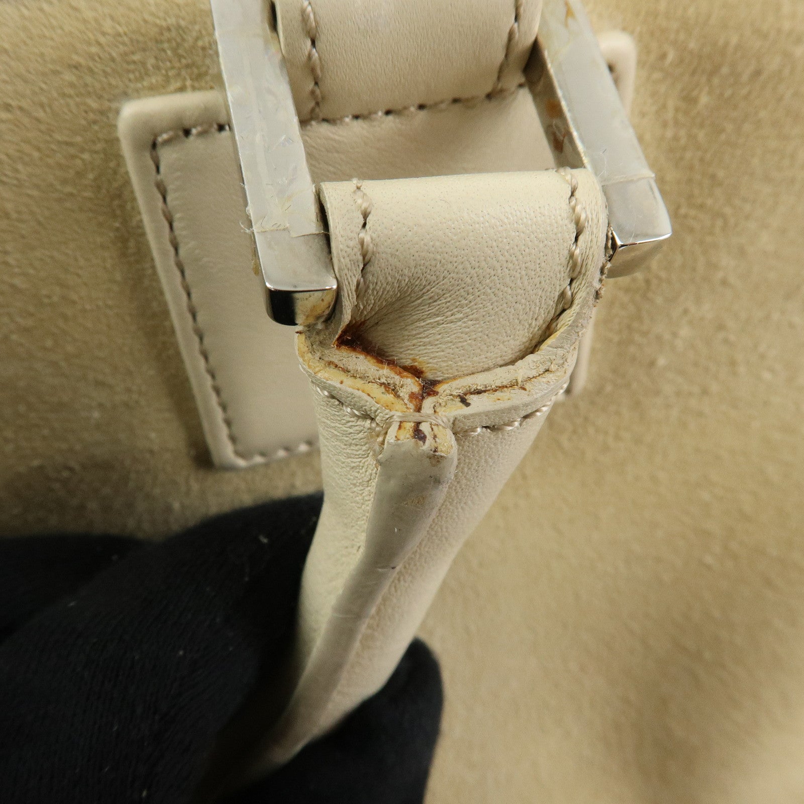 LOEWE Amazona 36 Suede Leather Boston Bag Hand Bag Beige Ivory