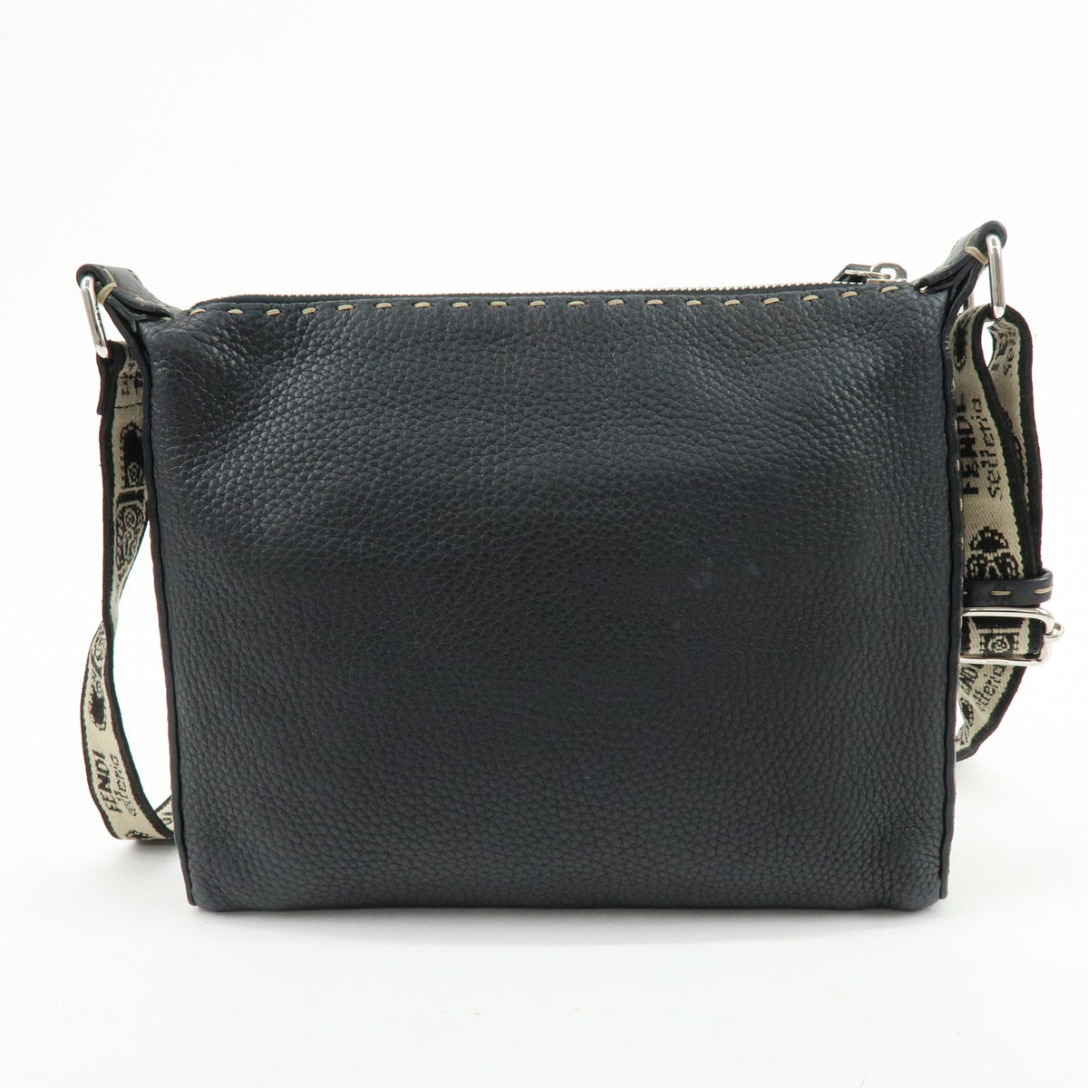 FENDI Selleria Leather Canvas Shoulder Bag Crossbody Bag Black 8BT092