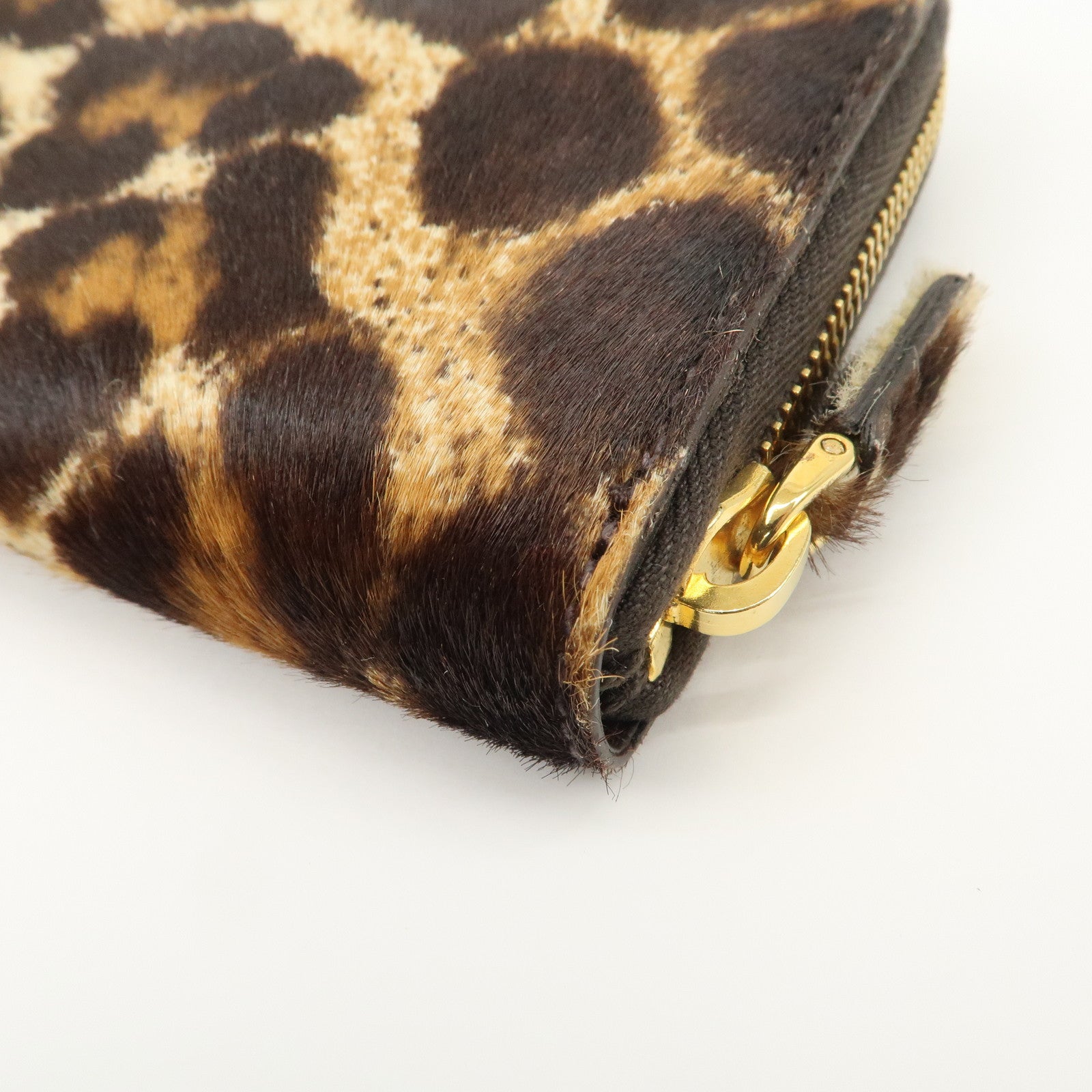 PRADA Leather Unborn Calf Round Zippy Wallet Leopard 1M0506 Used