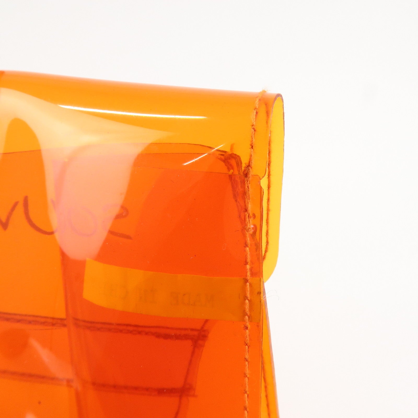 HERMES Vinyl Kelly Hand Bag Clear Orange Gold Hardware Used