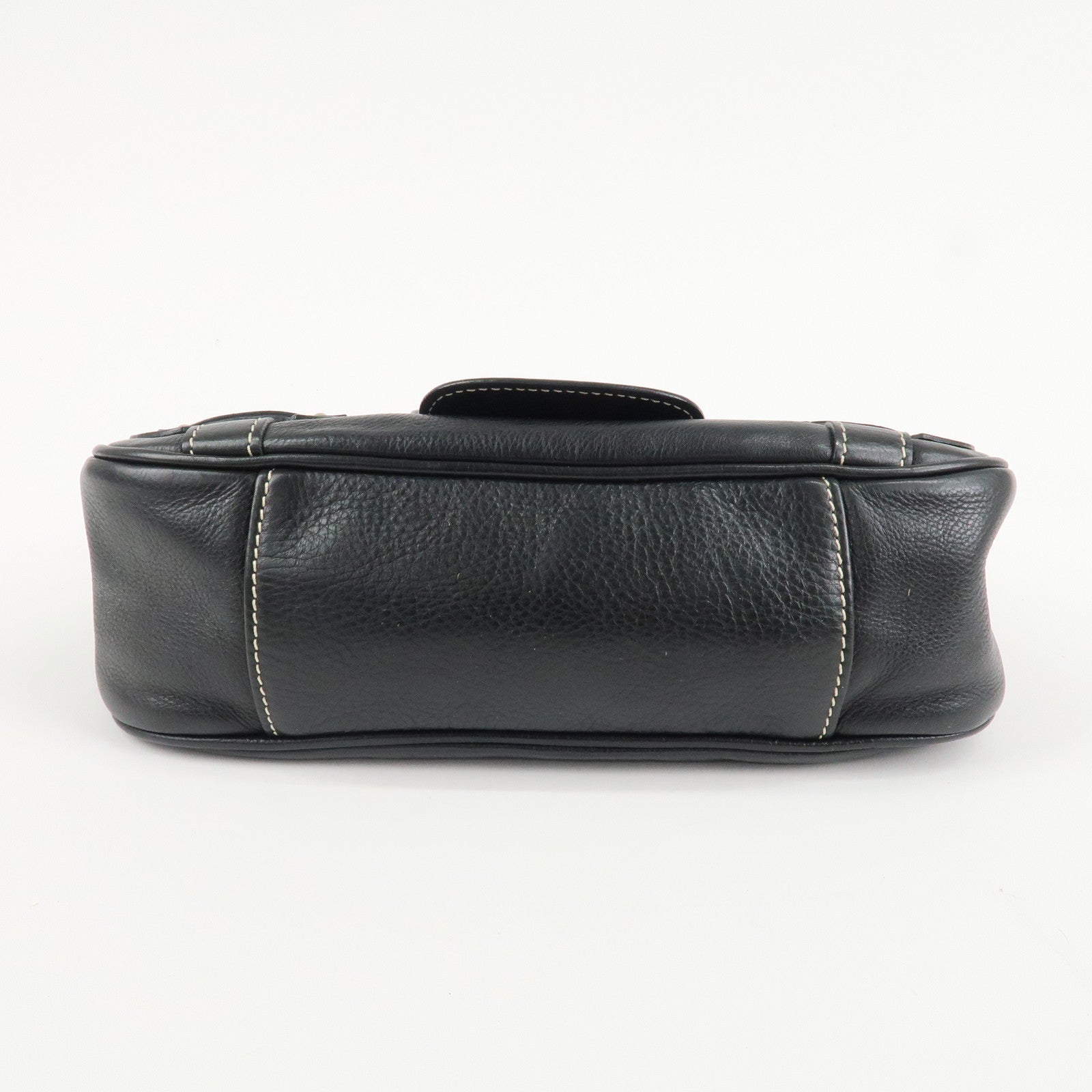 Christian Dior CD Logo Leather Shoulder Bag Hand Bag Black Used