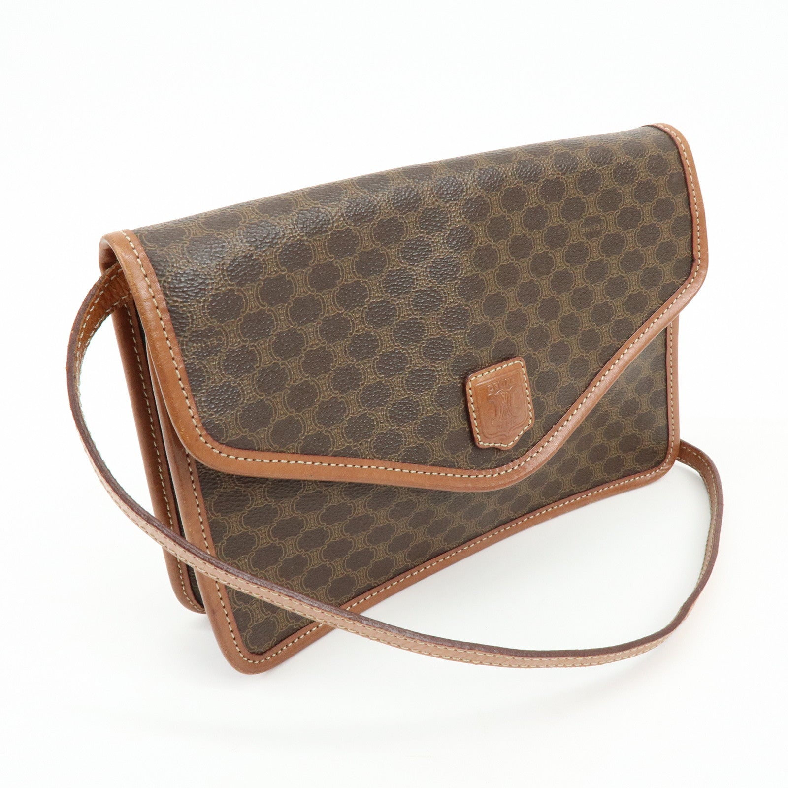 CELINE Macadam PVC Leather Shoulder Bag Crossbody Bag Brown