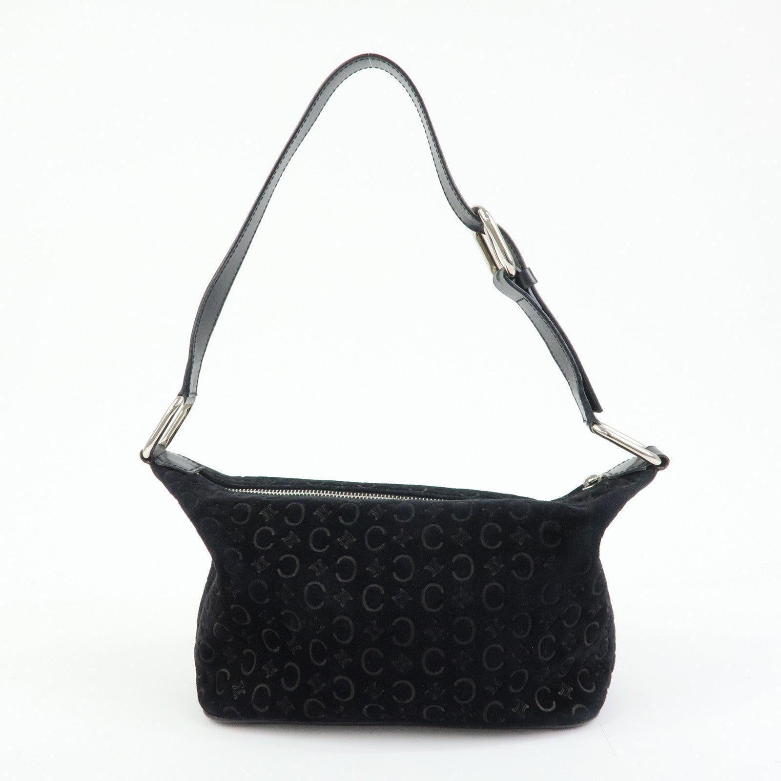 CELINE C Macadam Suede Leather Shoulder Bag Hand Bag Black