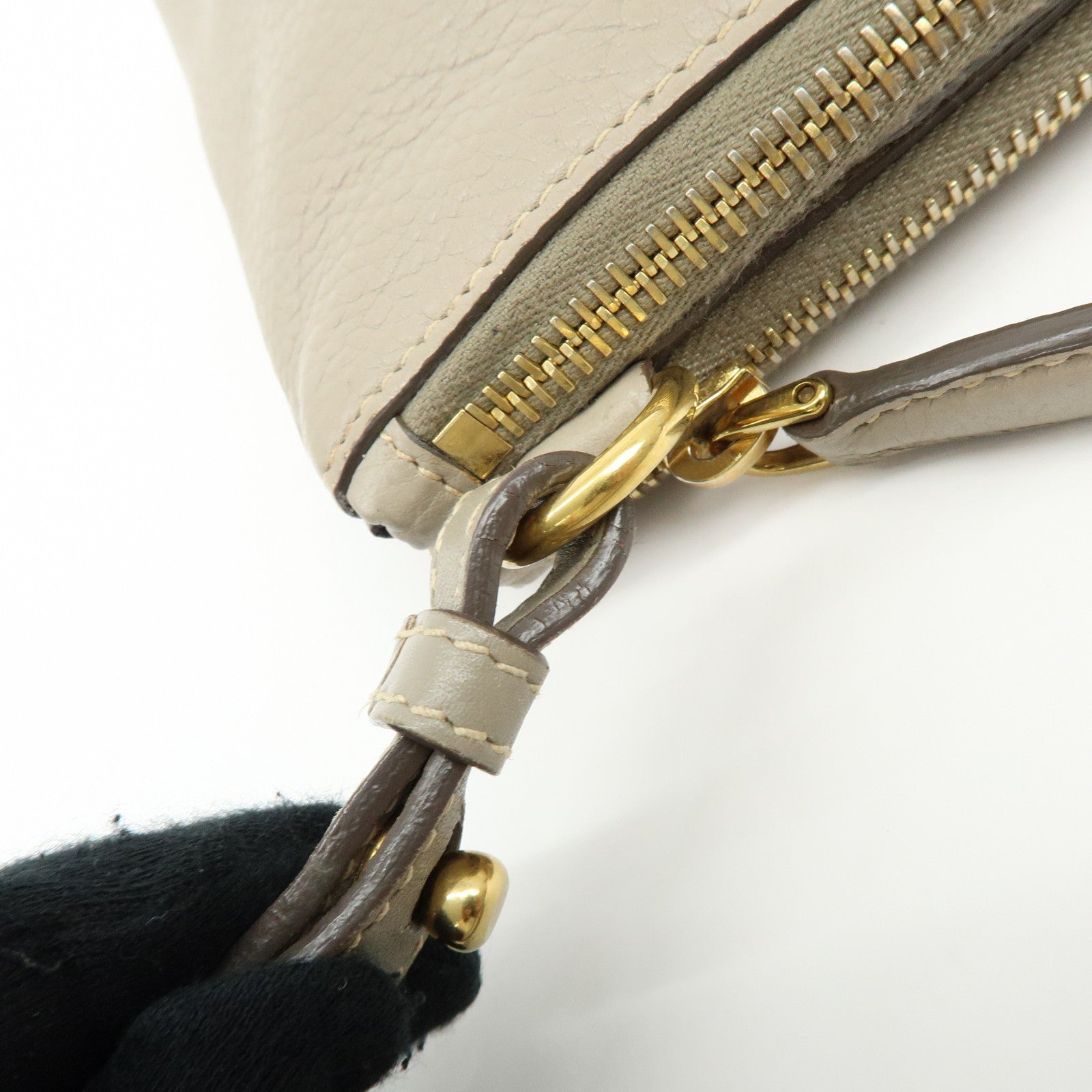 PRADA Logo Leather Shoulder Bag Crossbody Bag Beige 1BH046