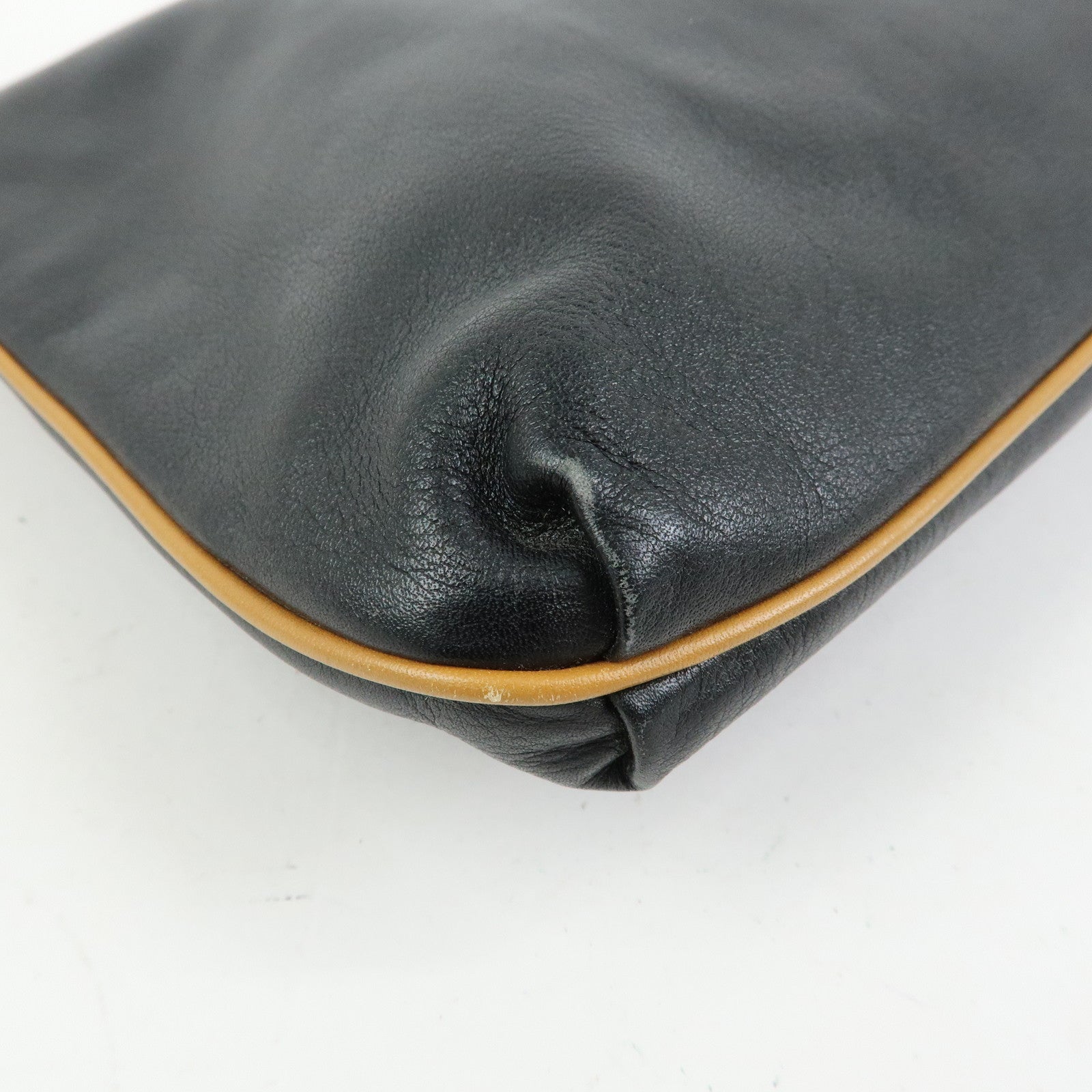 CELINE Macadam Leather Clutch Bag Flat Pouch Black