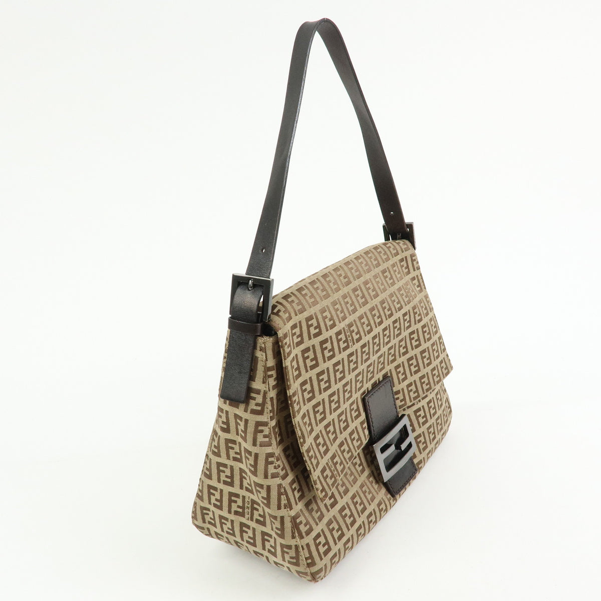 FENDI Mamma Baguette Zucchino Canvas Leather Shoulder Bag 8BR001