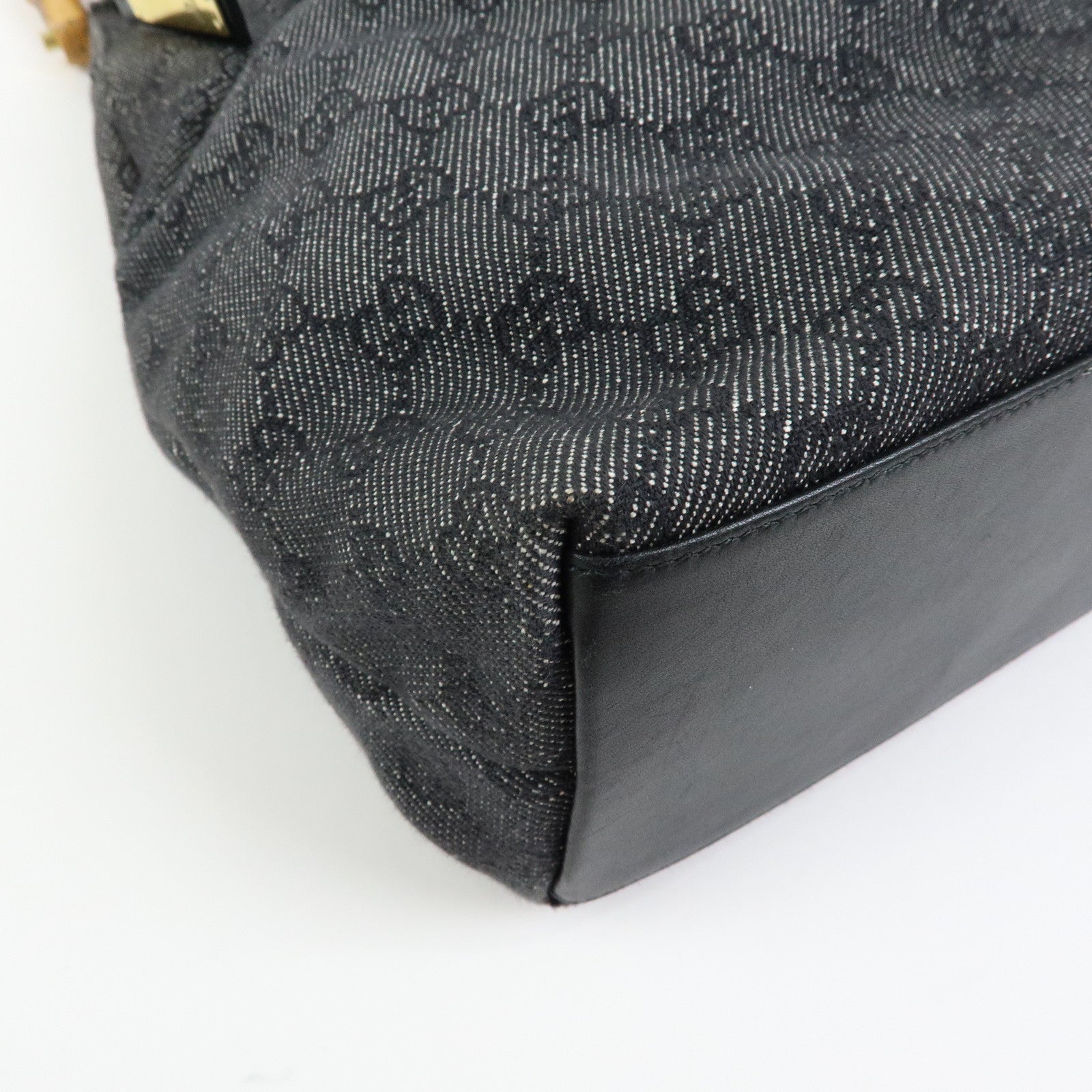 GUCCI Bamboo GG Monogram Denim Shoulder Bag Hand Bag Black 92709