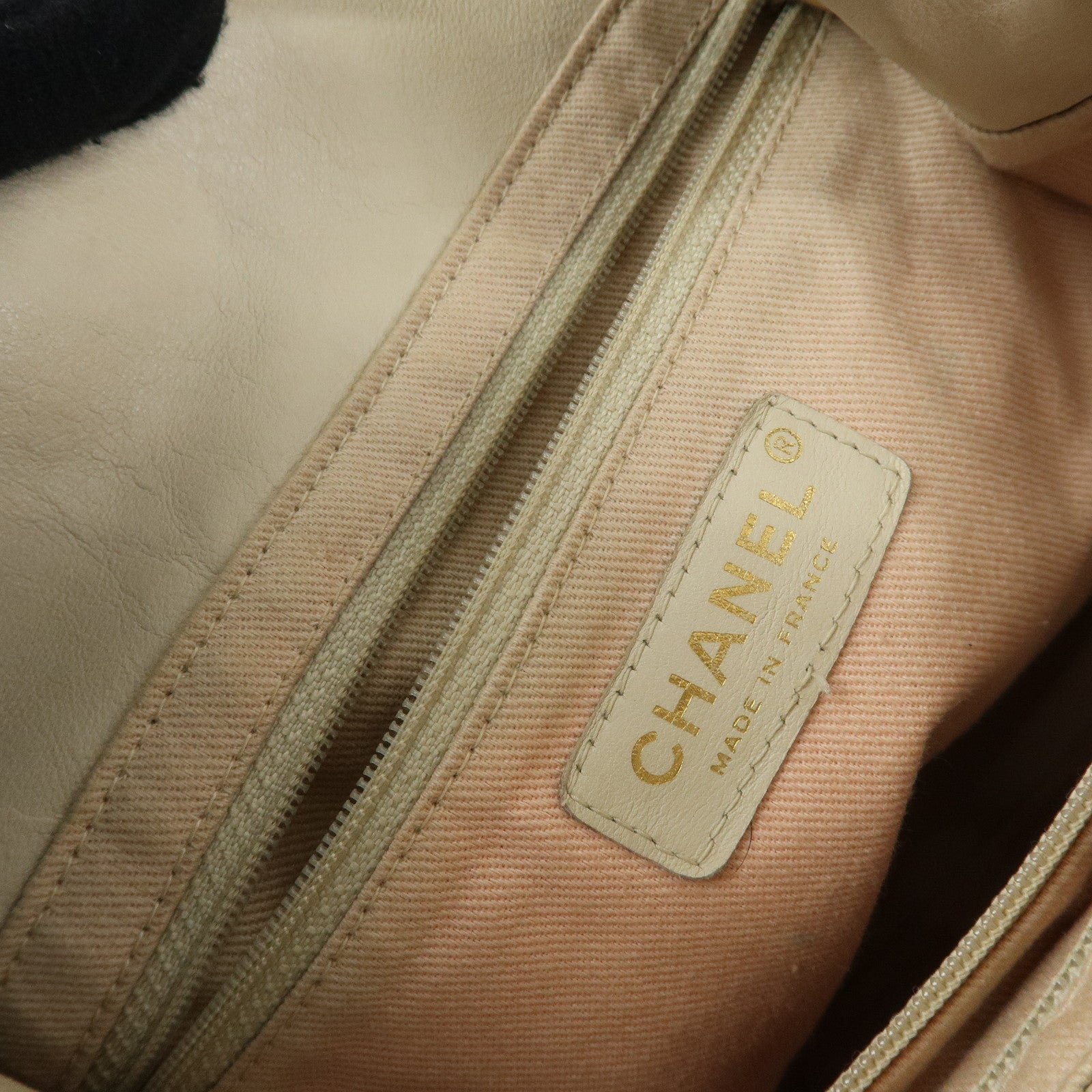 CHANEL Logo Camellia Leather Tote Bag Shoulder Bag Beige A20856