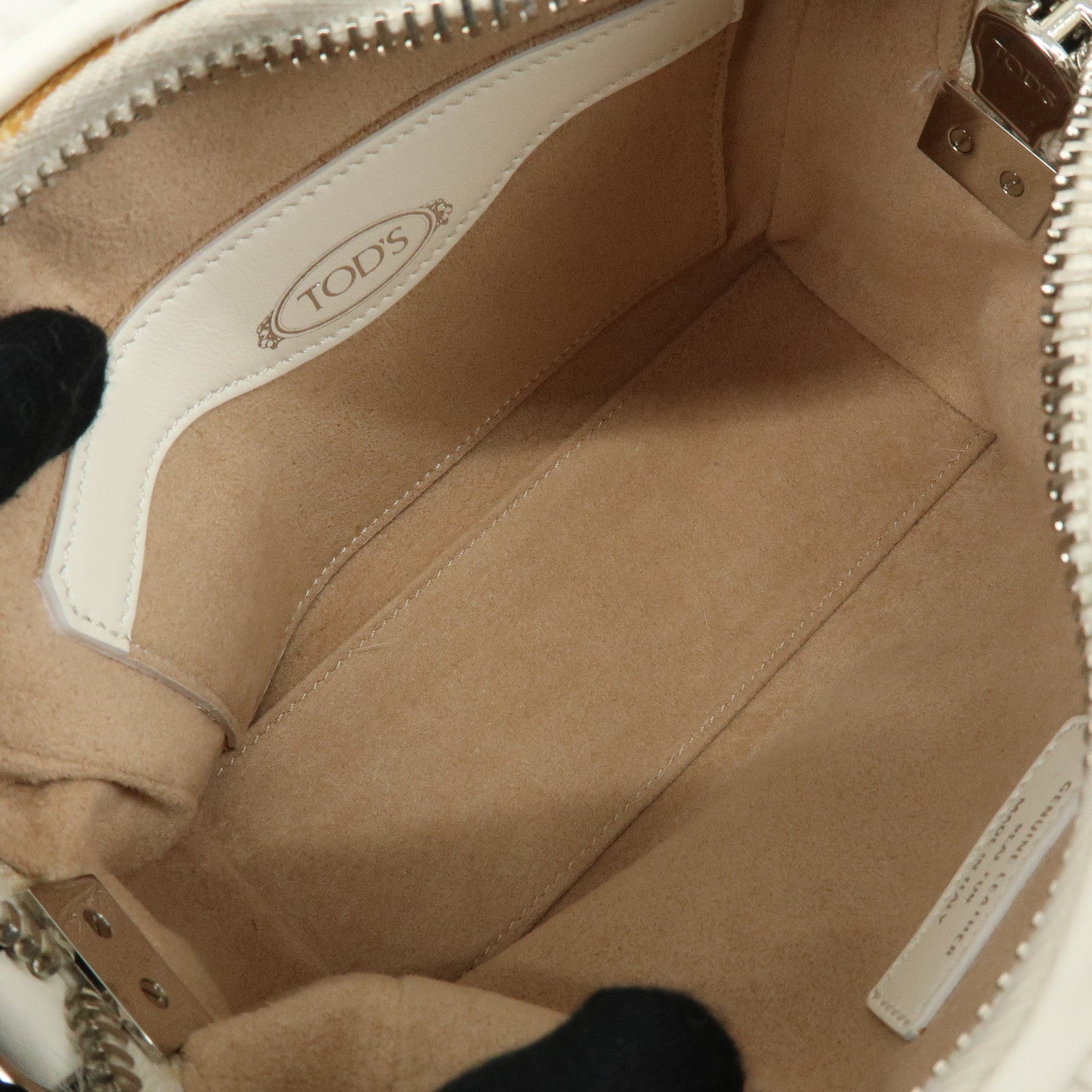TOD'S Fur Leather 2Way Bag Hand Bag Shoulder Bag White
