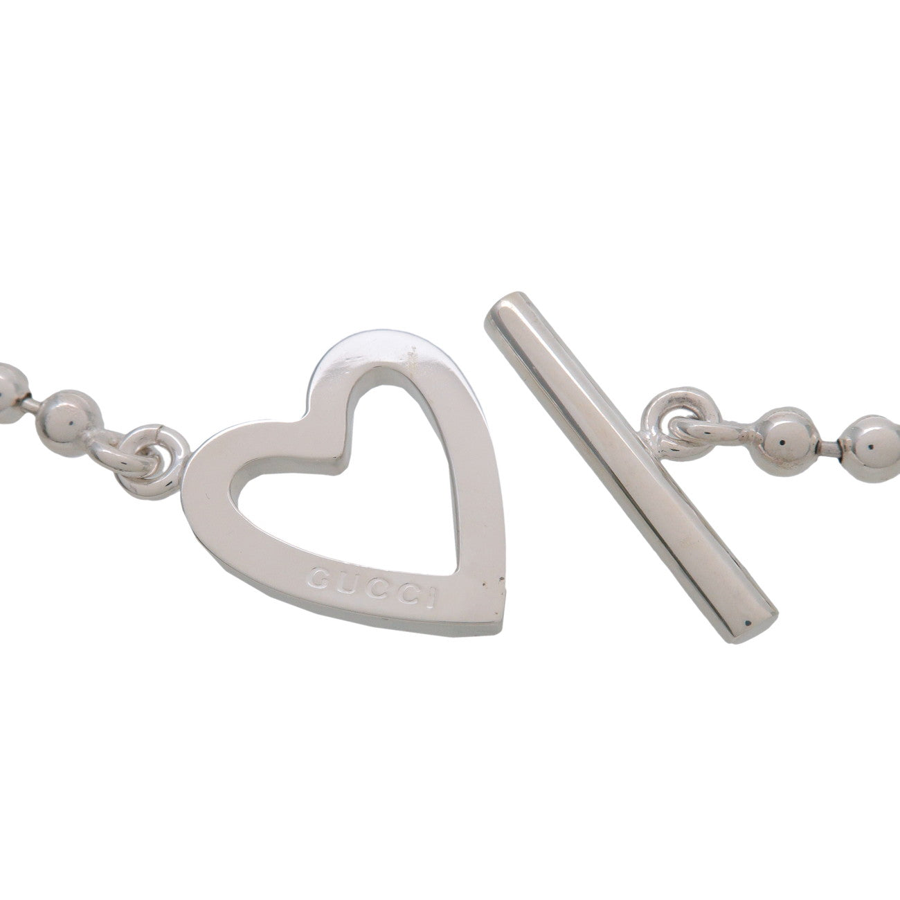 GUCCI Ball Chain Heart Motif SV925 Bracelet 16 Silver