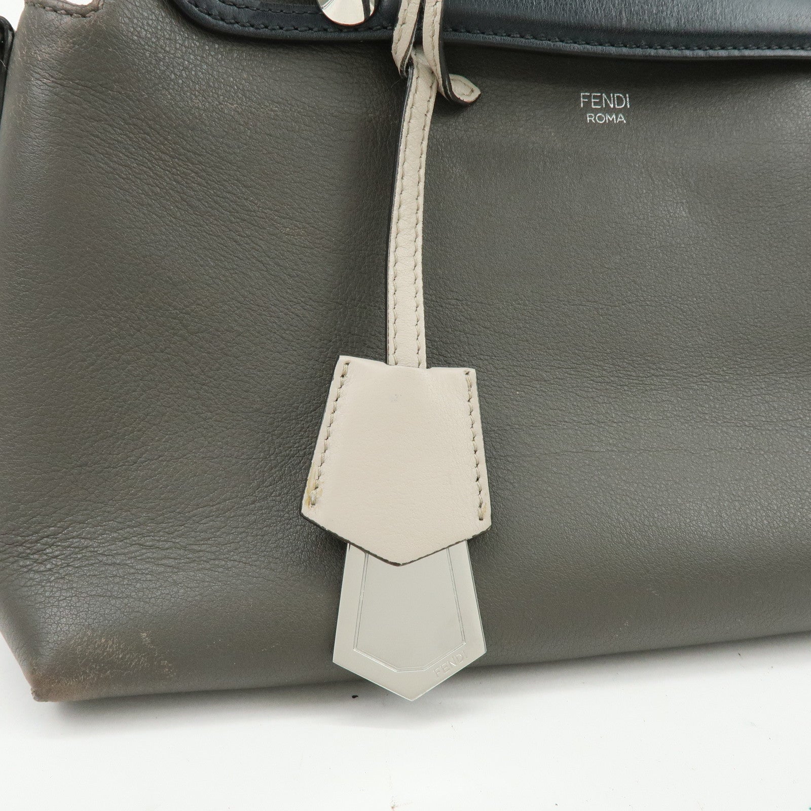 FENDI By The Way Medium 2Way Bag Hand Bag Shoulder Bag Gray 8BL146