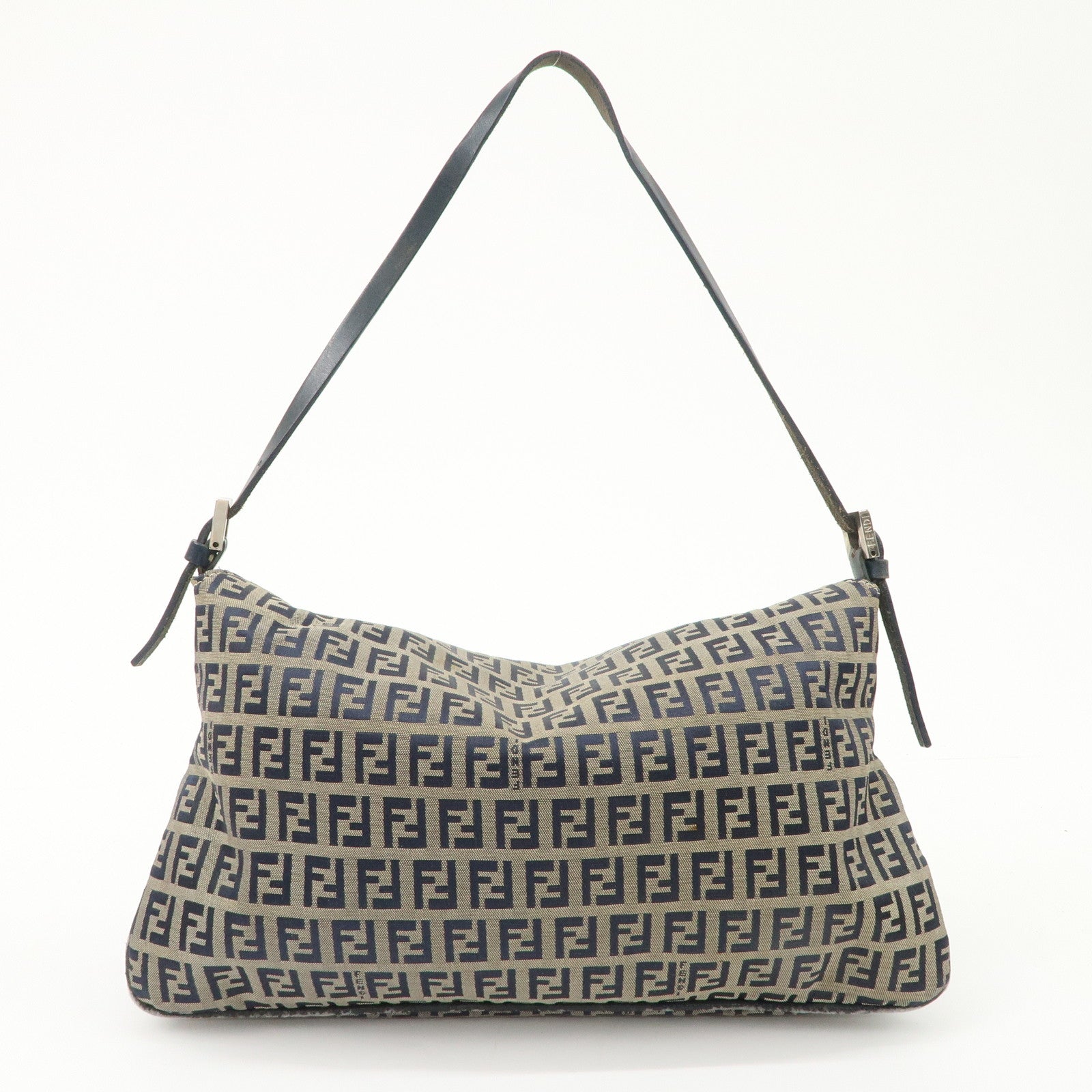 FENDI Zucchino Canvas Leather Shoulder Bag Hand Bag Grey Navy 26796 Used
