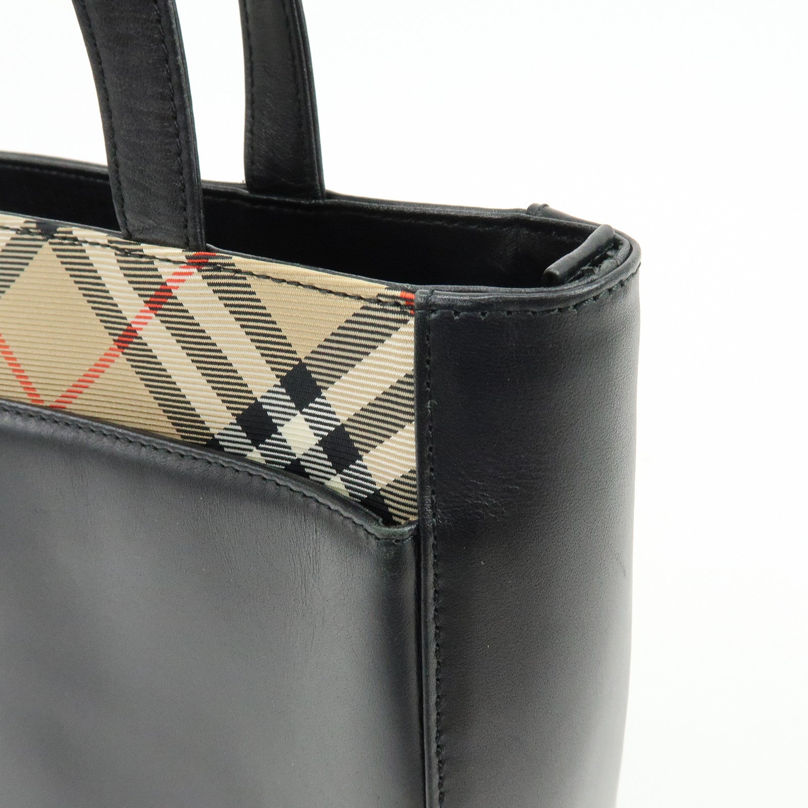 BURBERRY Logo Leather Tote Bag Hand Bag Nova Plaid Black