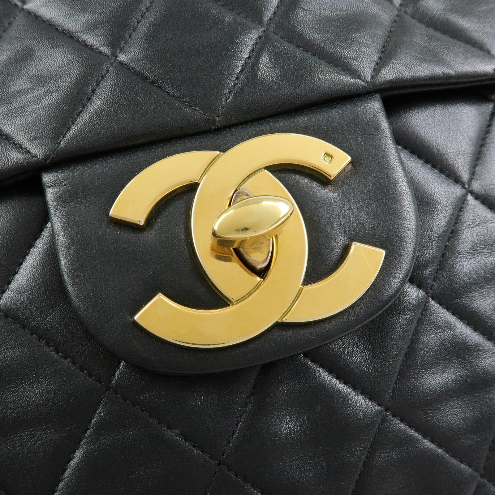 CHANEL Jumbo Matelasse 34 COCO Mark Lamb Skin Shoulder Bag Black A01094