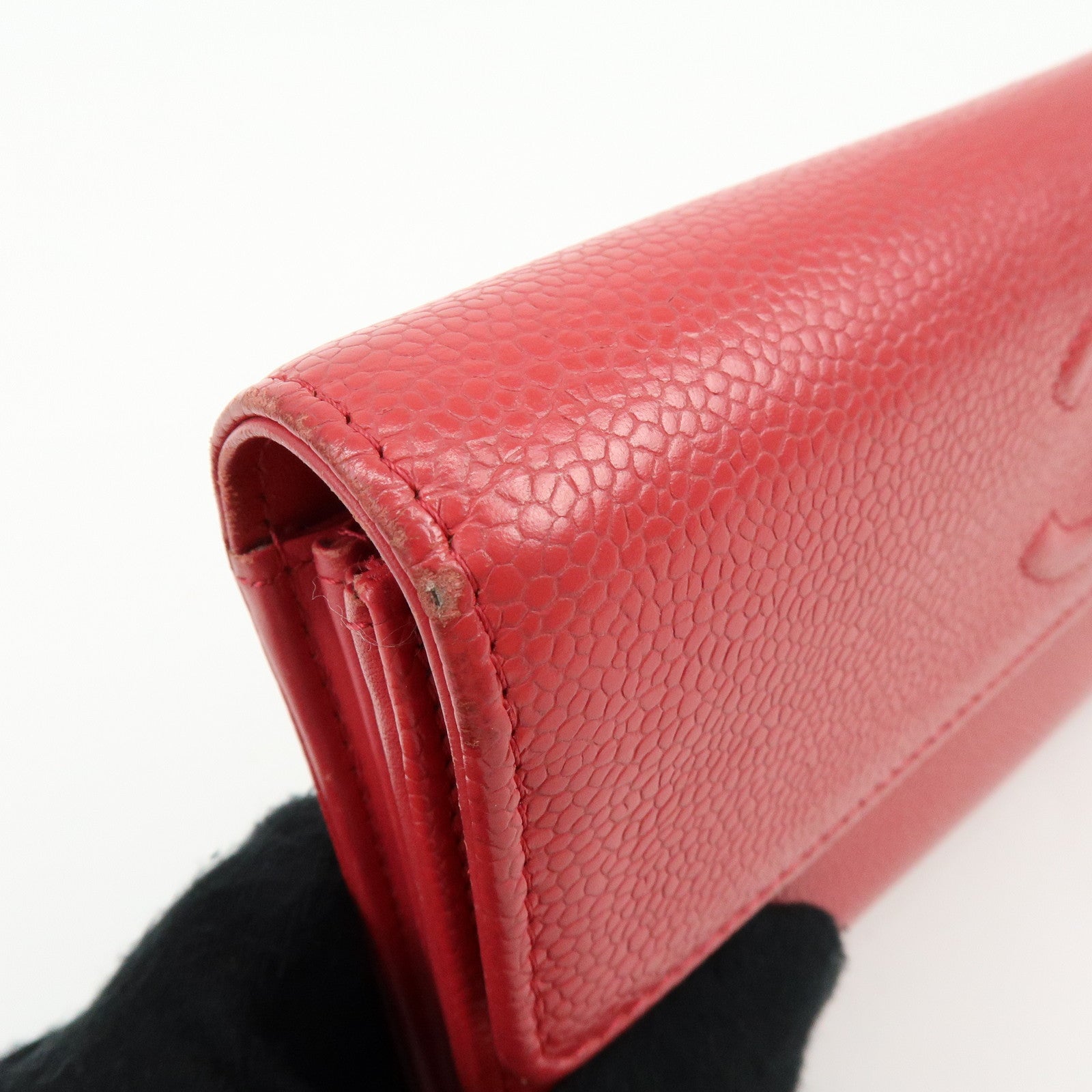 CHANEL COCO Mark Caviarskin Long Flap Wallet Red A50070