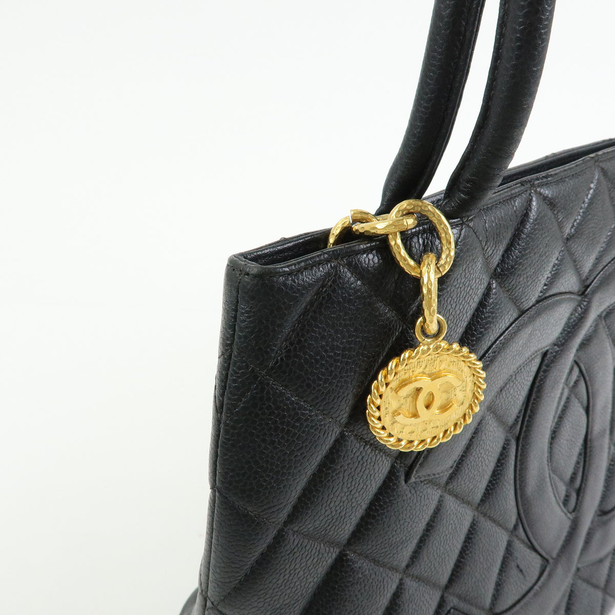 CHANEL Medallion Matelasse COCO Mark Caviarskin Tote Hand Bag A01804