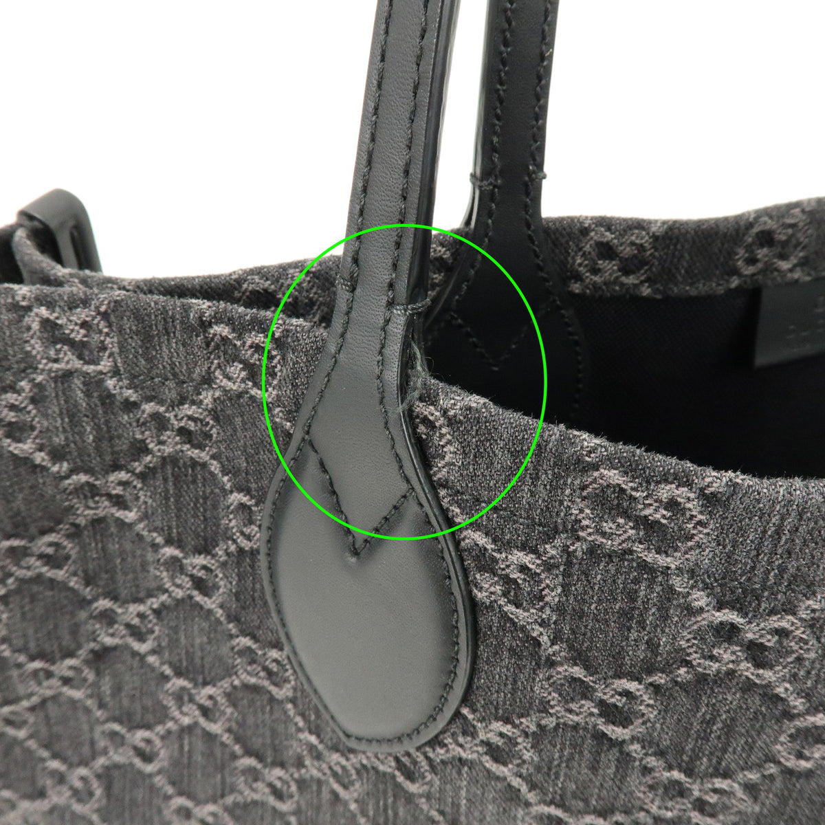GUCCI GG Denim Leather Large Tote Bag Hand Bag Black 772184