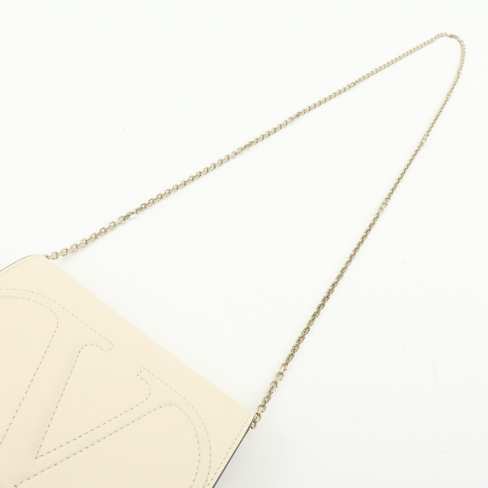 VALENTINO V Logo Leather Chain Shoulder Bag Crossbody Bag Ivory