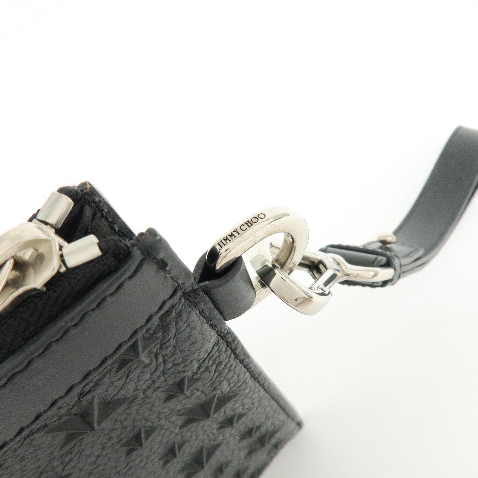 JIMMY CHOO Leather Star Embossed Studs Clutch Bag Wristlet Pouch Black