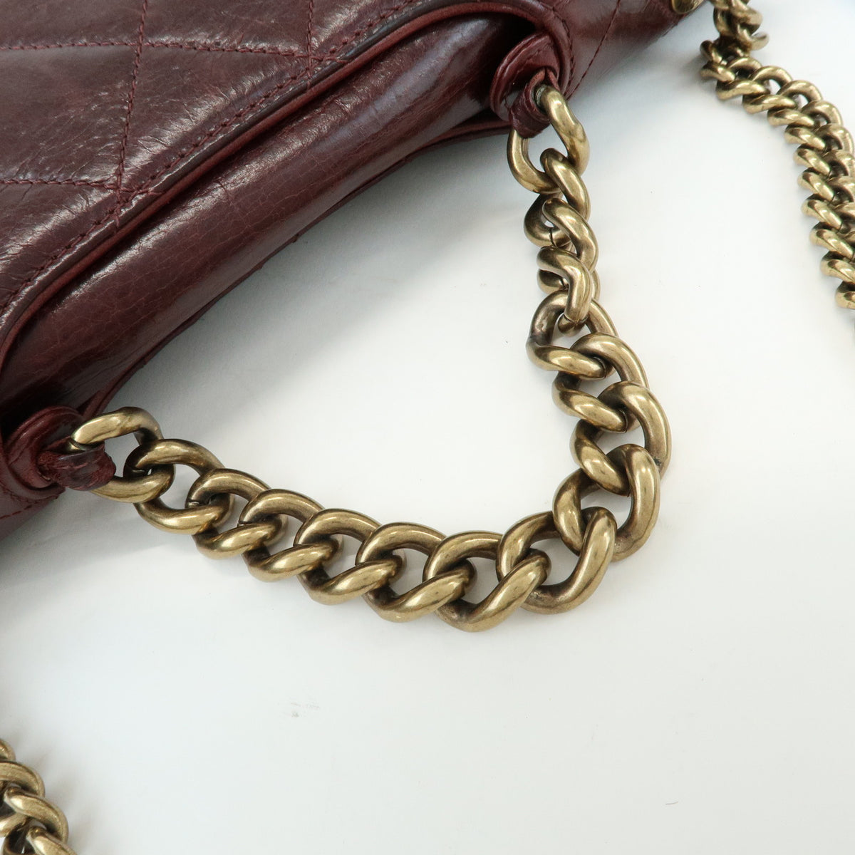 CHANEL Matelasse COCO Mark Leather Chain Shoulder Bag Burgundy