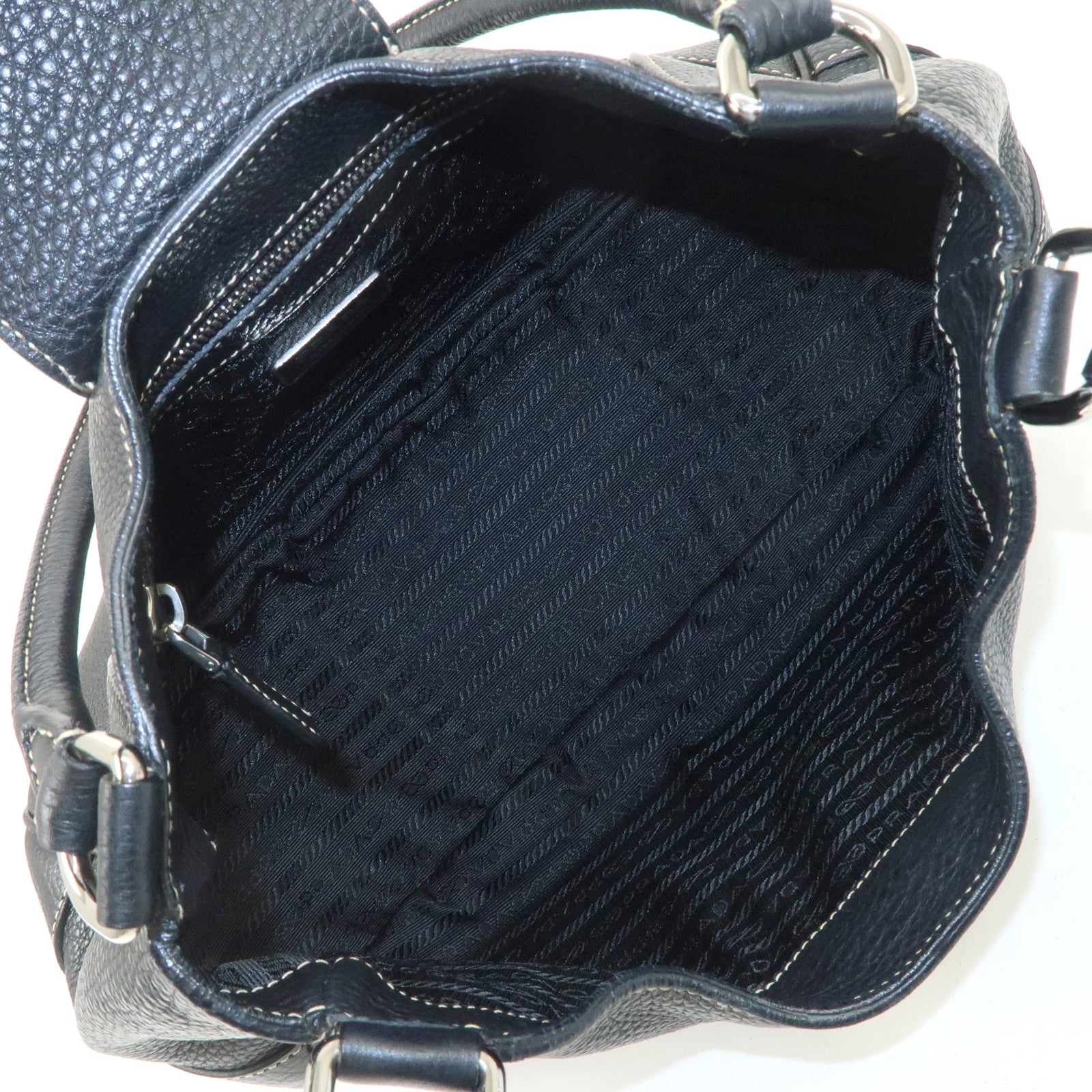 PRADA Logo Leather Shoulder Bag Hand Bag Black Silver Hardware