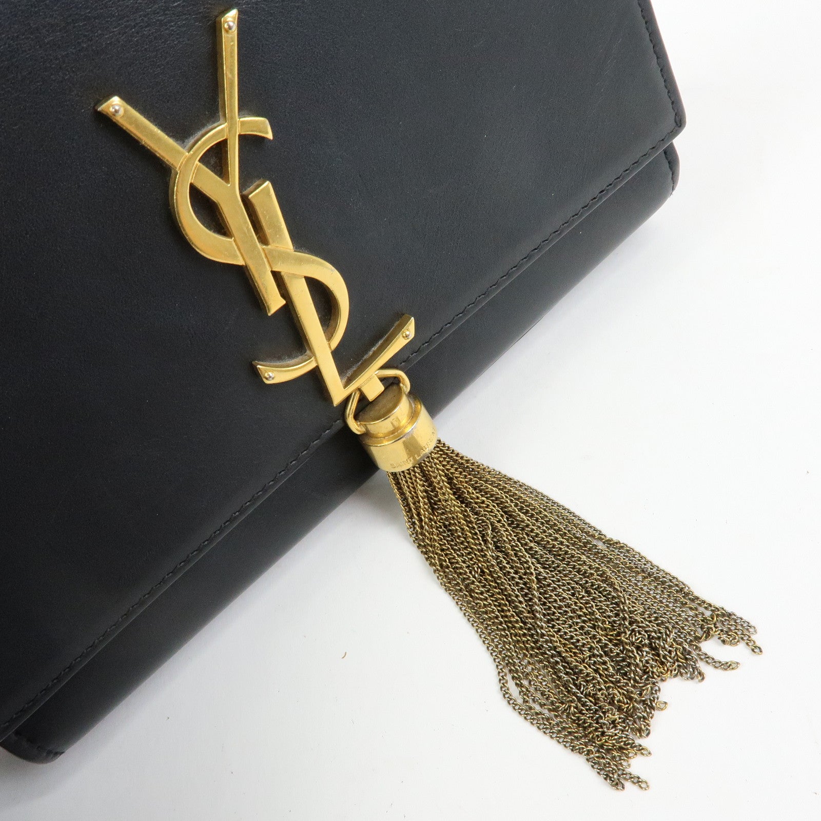 SAINT LAURENT PARIS Leather Chain Shoulder Bag Black 474366