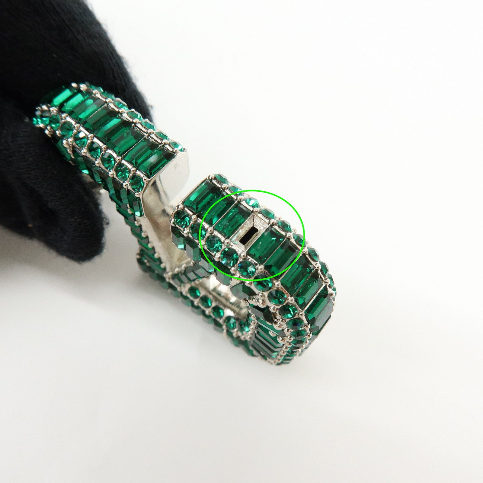 VALENTINO V Logo Signature Metal Rhinestone Earrings Green Silver