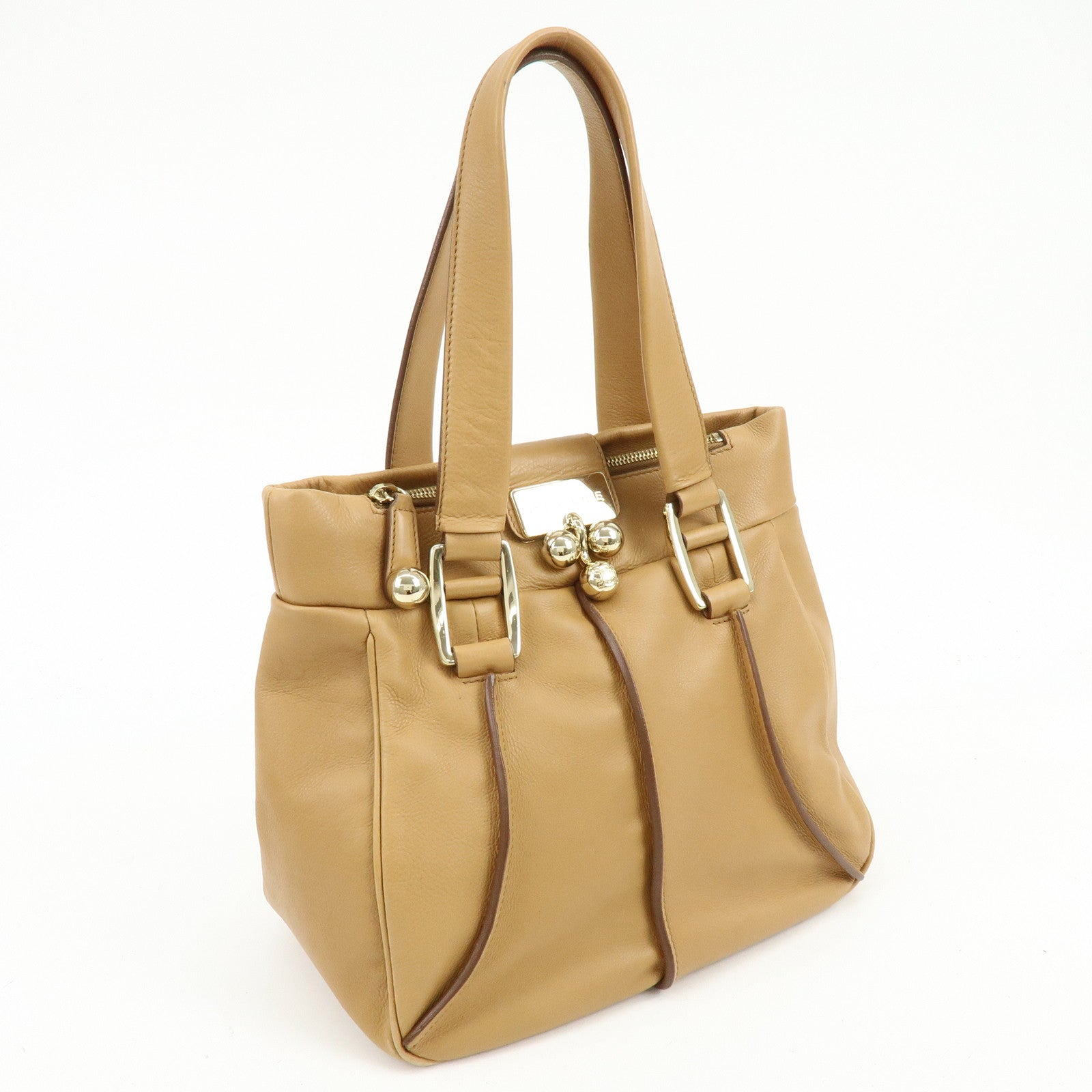CELINE Blossom Leather Hand Bag Shoulder Bag Beige