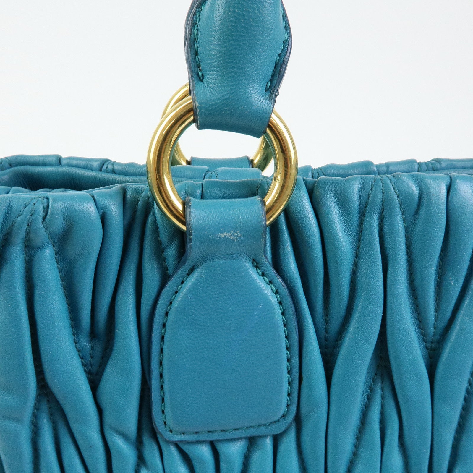 MIU MIU Matelasse Nappa Leather 2Way Bag Hand Shoulder Bag Blue RN0874