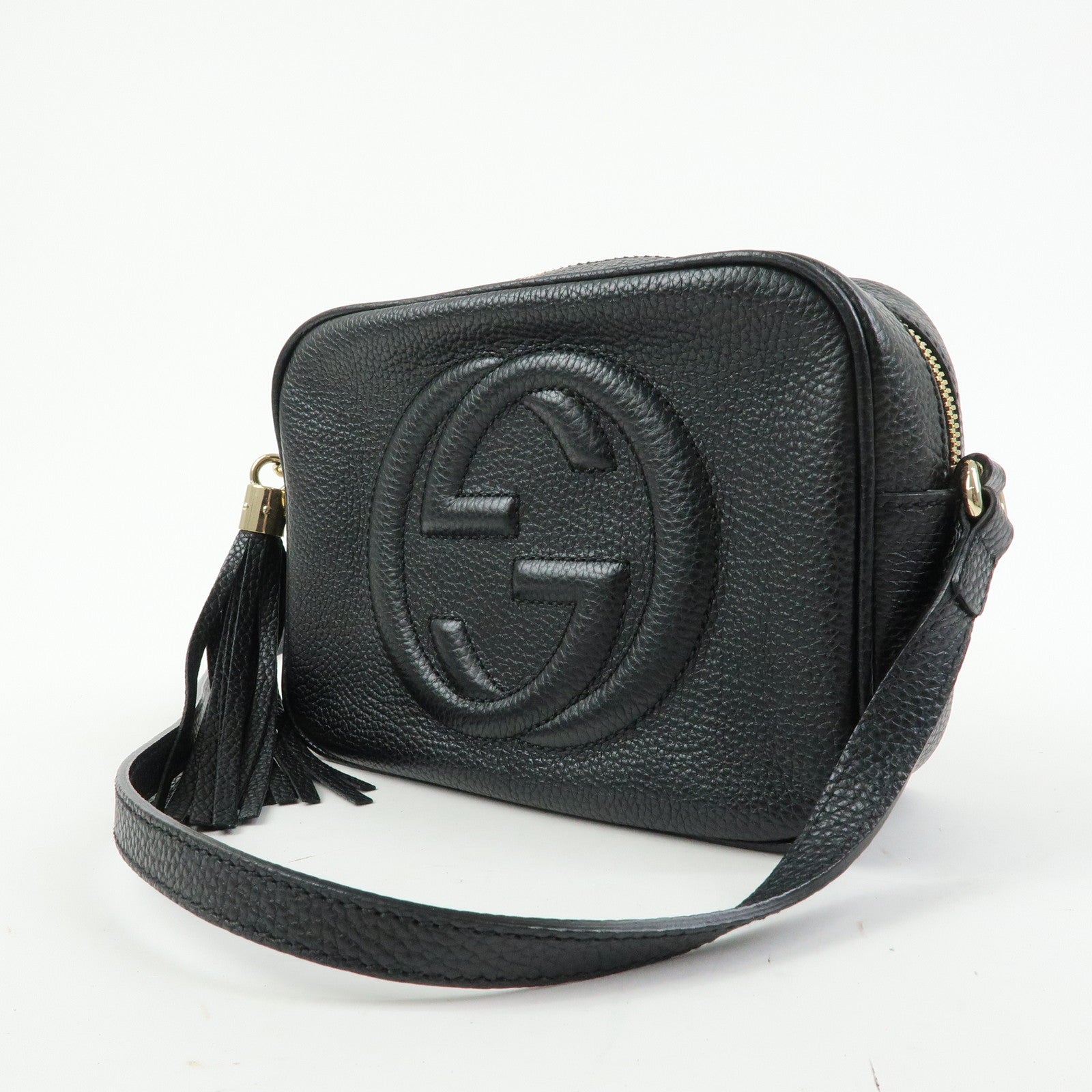 GUCCI Soho Leather Shoulder Bag Crossbody Bag Tassel Black 308364