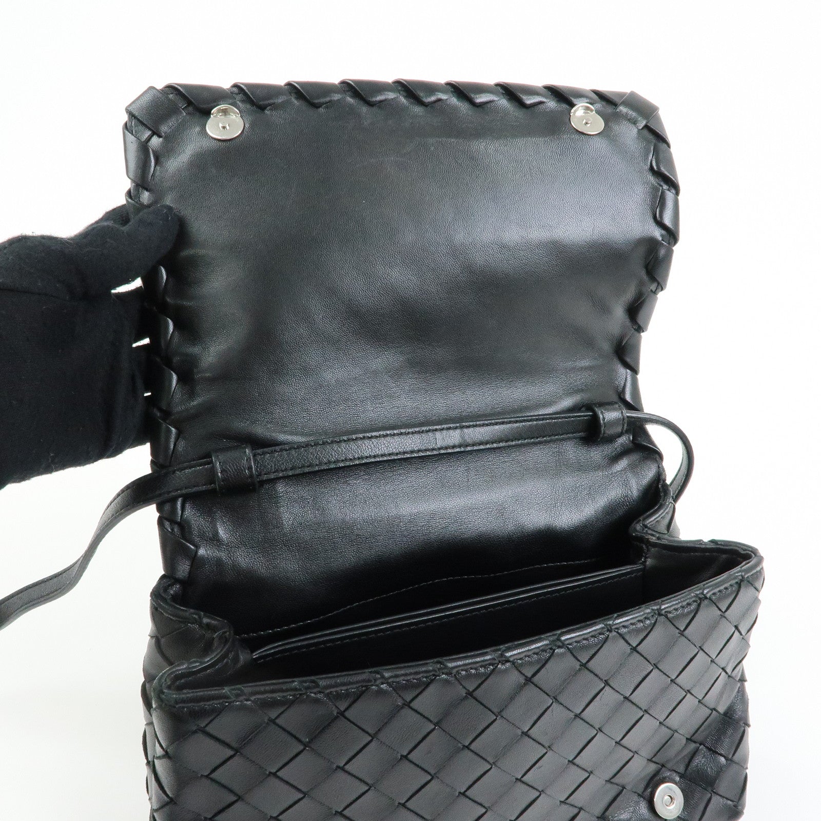 BOTTEGA VENETA Intrecciato Nappa Leather Shoulder Bag Black 600519