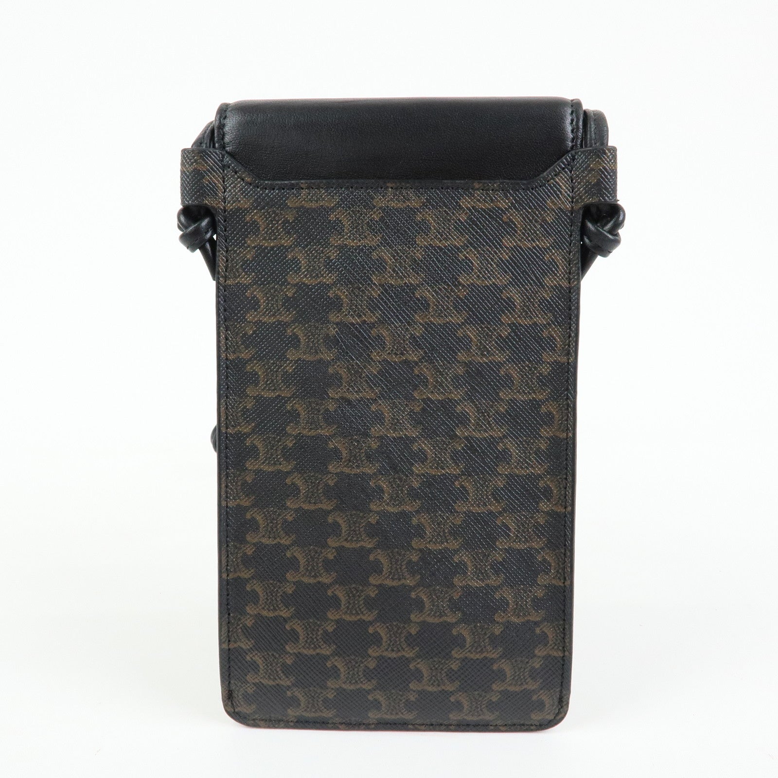 CELINE Triomphe PVC Leahter Mobile Pouch Phone Case Black Brown