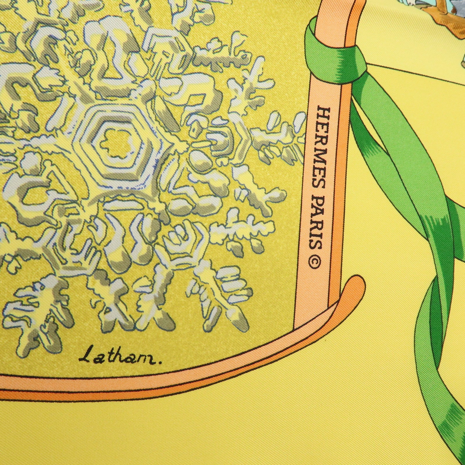 HERMES Carre 90 Silk 100% Scarf Neige d'Antan Yellow