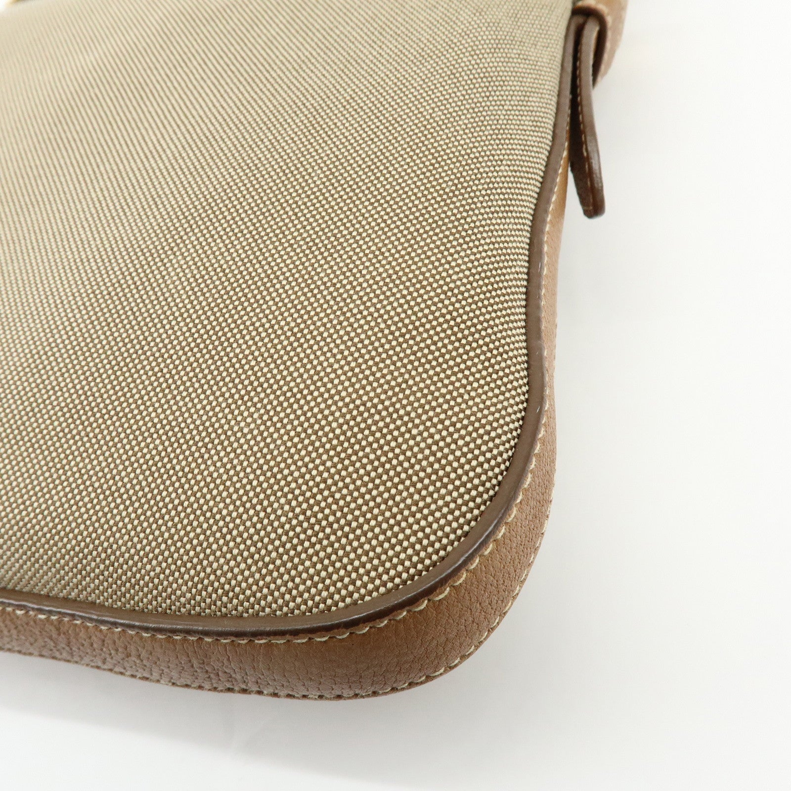 PRADA Logo Jacquard Canvas Leather Shoulder Bag Crossbody Bag Brown