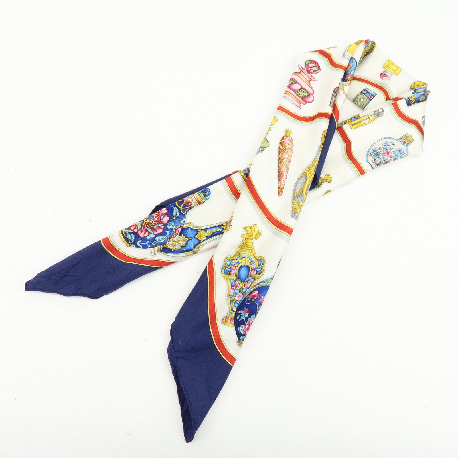 HERMES Carre 90 Silk 100% Scarf Qu'importe le flacon Navy White
