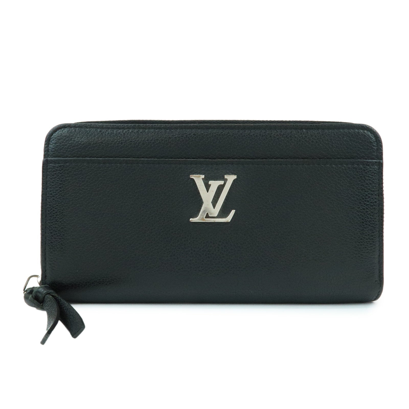 Louis Vuitton Leather Lockme Round Zippy Long Wallet Noir M62622