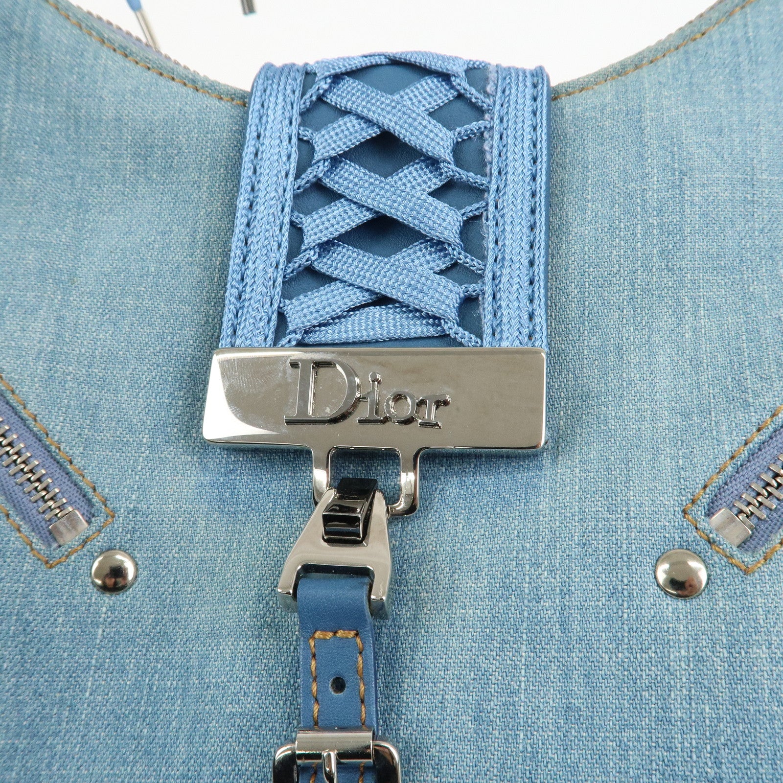 Christian Dior Admit It Denim Leather Shoulder Bag Light Blue Used