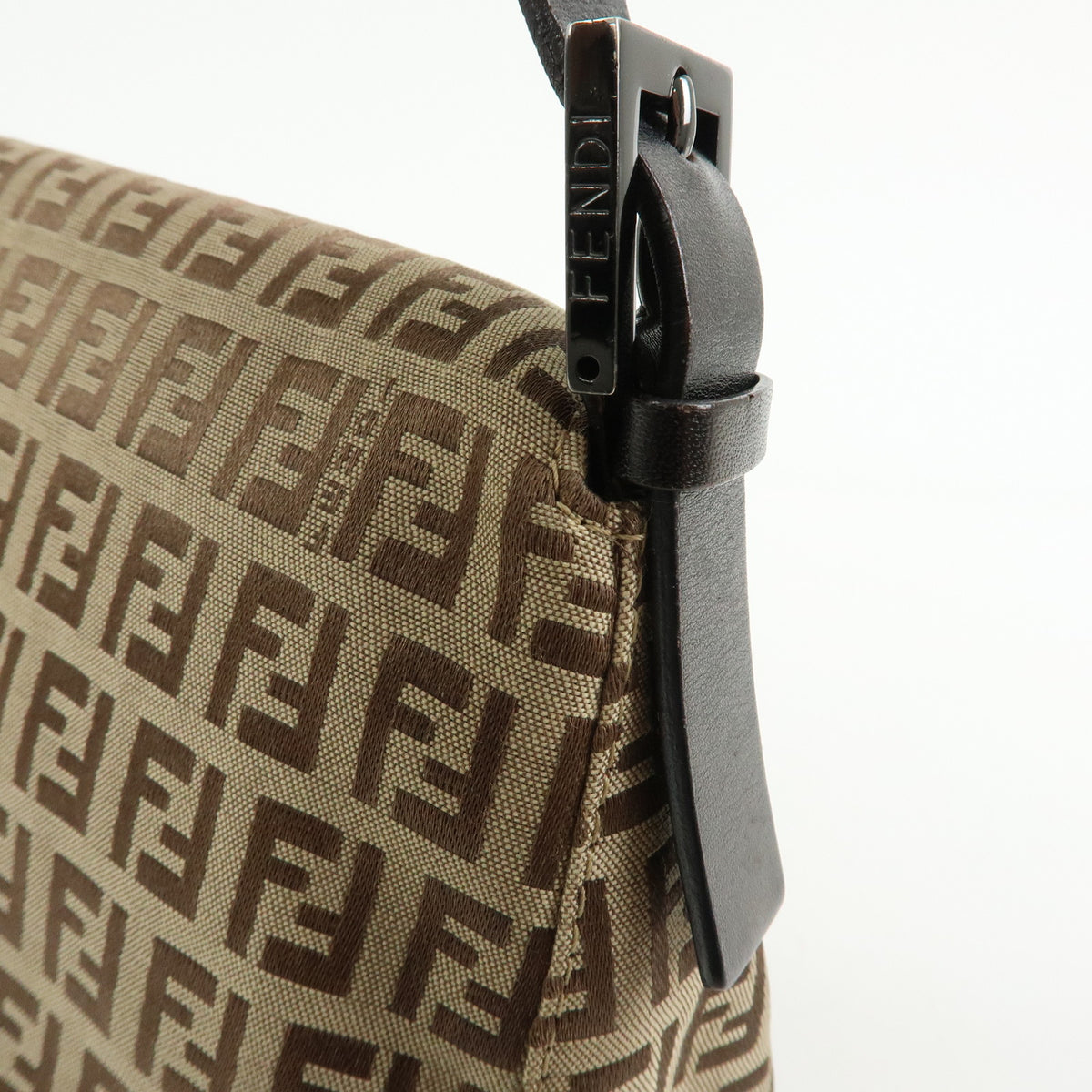 FENDI Mamma Baguette Zucchino Canvas Leather Shoulder Bag 8BR001