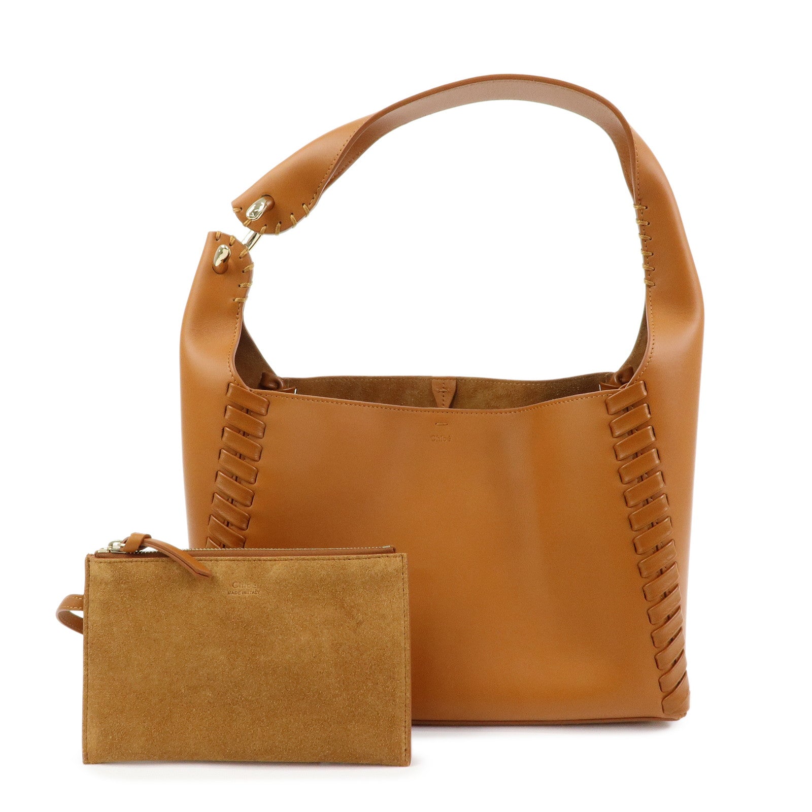 Chloe Logo Mate Leather Shoulder Bag Hand Bag Brown